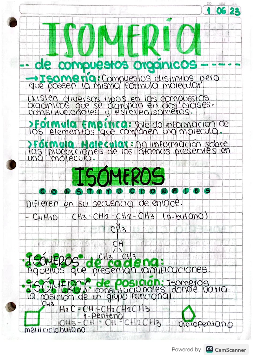 # ISOMERia
-- de compuestos orgánicos --
1 06 23
→Isomeria: Compuestos distintos pero
que poseen la misma fórmula molecular.
Existen div