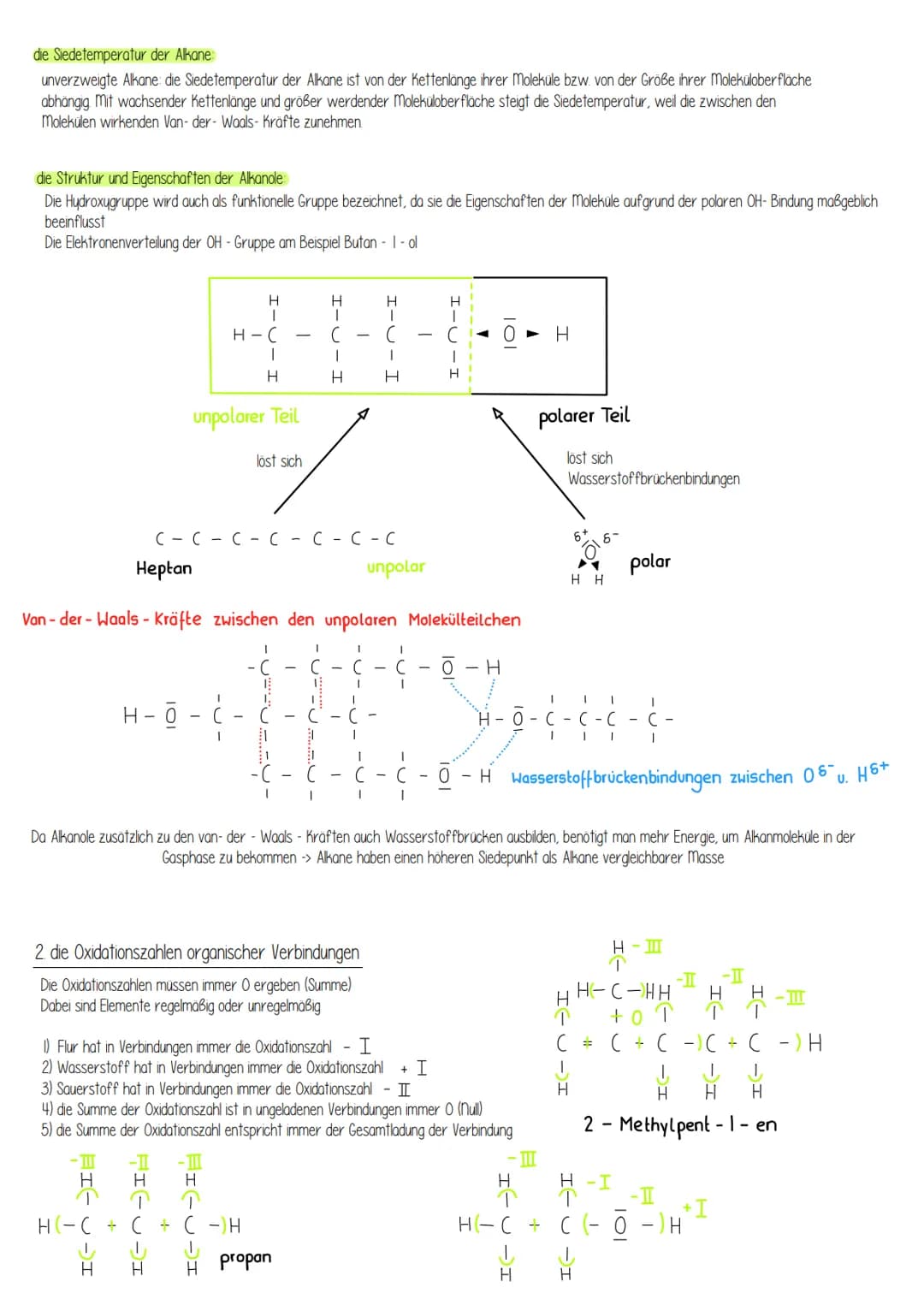 # Zusammenfassung Chemie Klausur
I die verzweigten und unverzweigten Alkane, Alkene, Halogenalkane und Alkanole
Alkane und Alkene:
Alkane