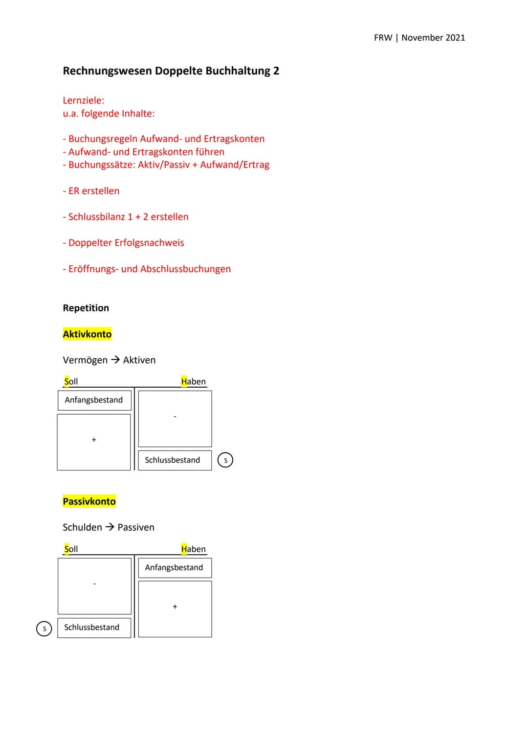 Rechnungswesen Doppelte Buchhaltung 2
Lernziele:
u.a. folgende Inhalte:
- Buchungsregeln Aufwand- und Ertragskonten
- Aufwand- und Ertrags