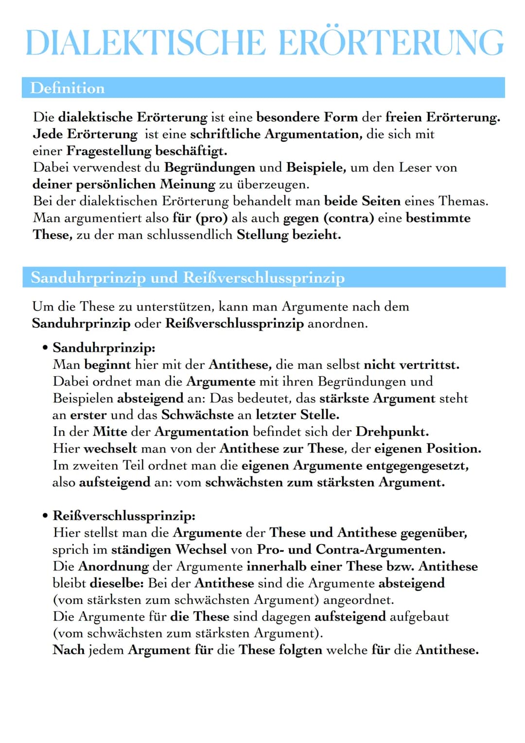 # DIALEKTISCHE ERÖRTERUNG
Definition
Die dialektische Erörterung ist eine besondere Form der freien Erörterung.
Jede Erörterung ist eine s