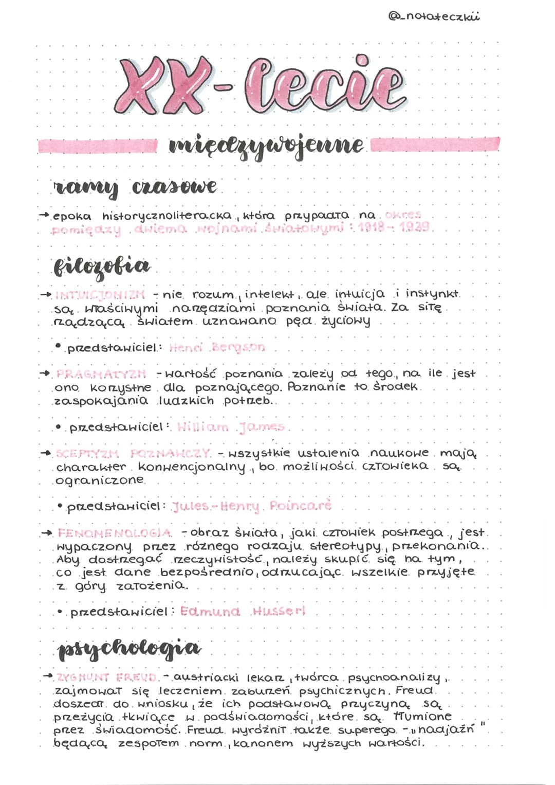 @_notateczkii
# XX-lecie
międzywojenne
## ramy crasowe
* epoka historycznoliteracka, która przypaата, па. okres
pomiędzy dwiema wojnami,