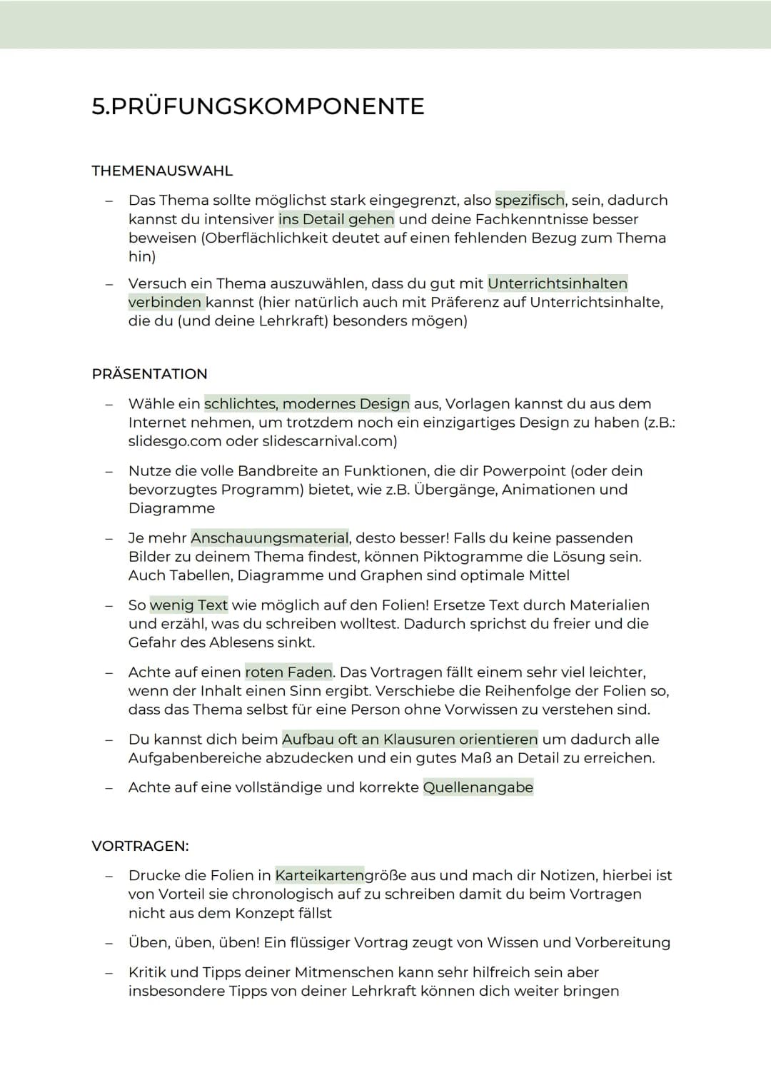 # 5.PRÜFUNGSKOMPONENTE
THEMENAUSWAHL
- Das Thema sollte möglichst stark eingegrenzt, also spezifisch, sein, dadurch
kannst du intensiver i