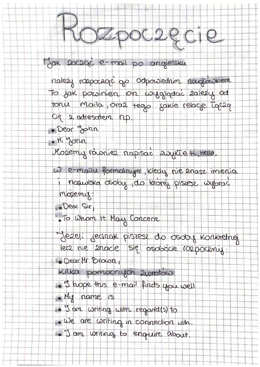 # Rozpoczęcie
Jak zacząć e-mail po angielsku
należy rozpocząć go odpowiednim nagłówkiem
To jak powinien on wyglądać zależy od
toru maila,