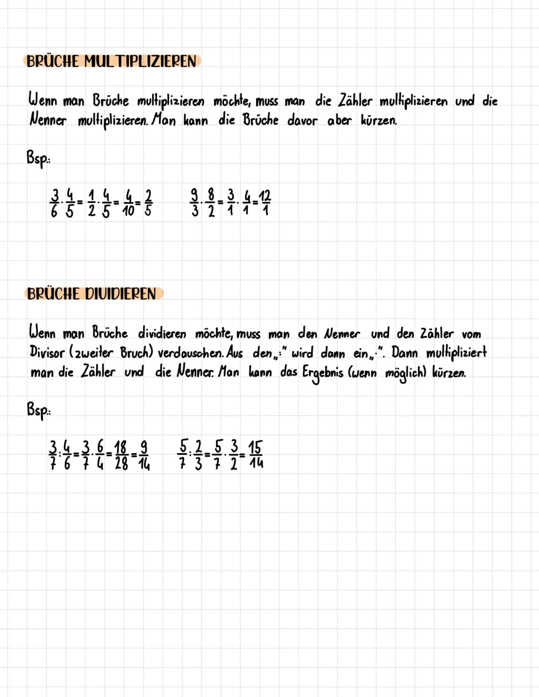 # Bruchrechnung
BRÜCHE ADDIEREN
Wenn man Brüche addieren möchte, muss man den Nenner gleichnamig machen
(unten muss die gleiche Zahl stehe