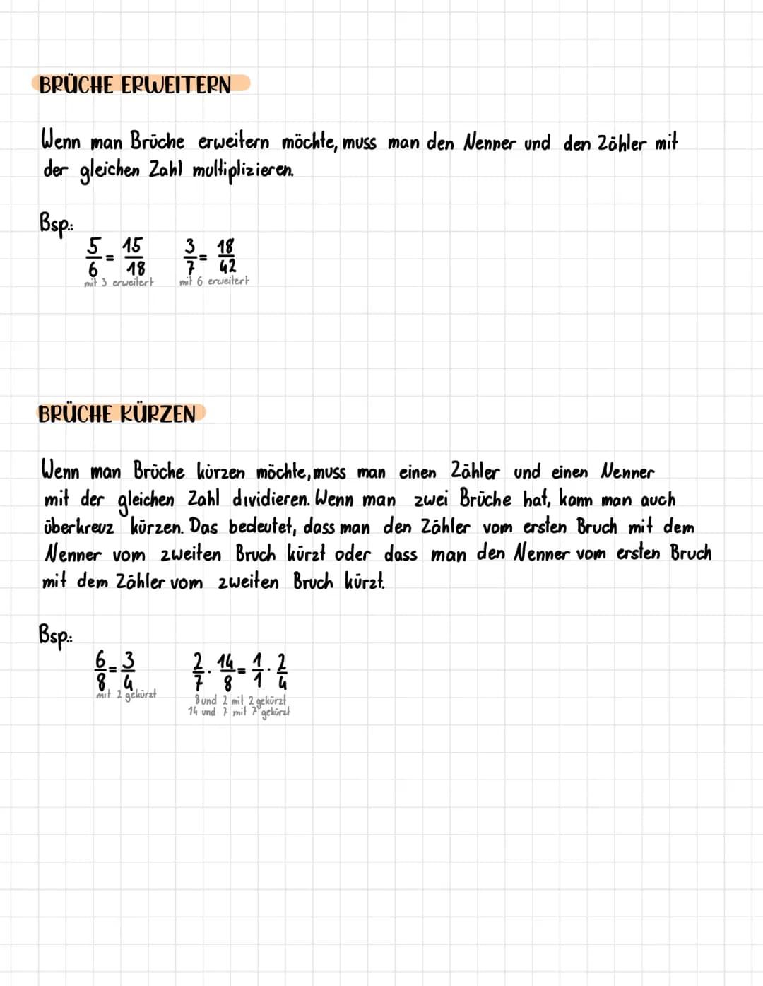 # Bruchrechnung
BRÜCHE ADDIEREN
Wenn man Brüche addieren möchte, muss man den Nenner gleichnamig machen
(unten muss die gleiche Zahl stehe