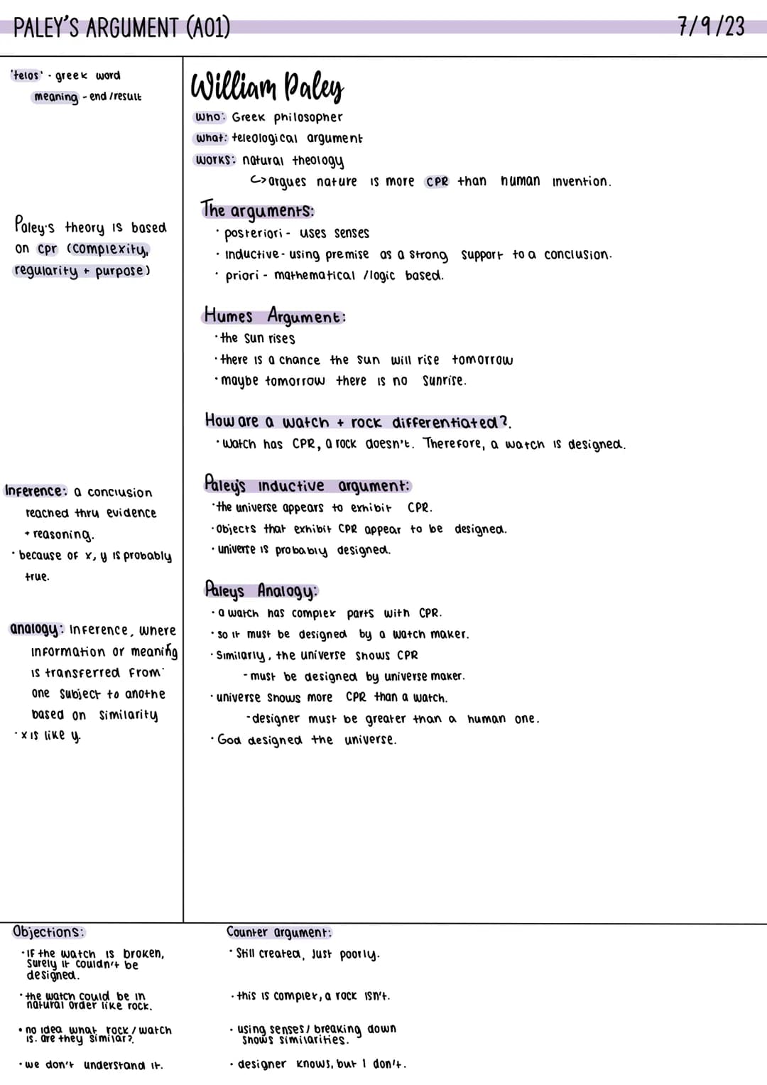 # The Design Argument
WILLIAM PALEY AQA A-level Religious Studies 7062. A-level exams June 2018 onwards, Version 1.2 5 June 2019
# 3 Subje