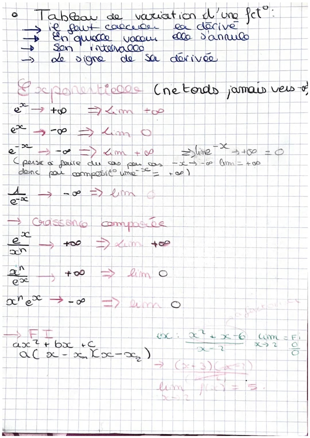 # Limite fonction Fiche
•X^ (pair)
。
$x \rightarrow +\infty$ $\Rightarrow$ Lim $+ \infty$
$x \rightarrow -\infty$ $\Rightarrow$ lim $+00