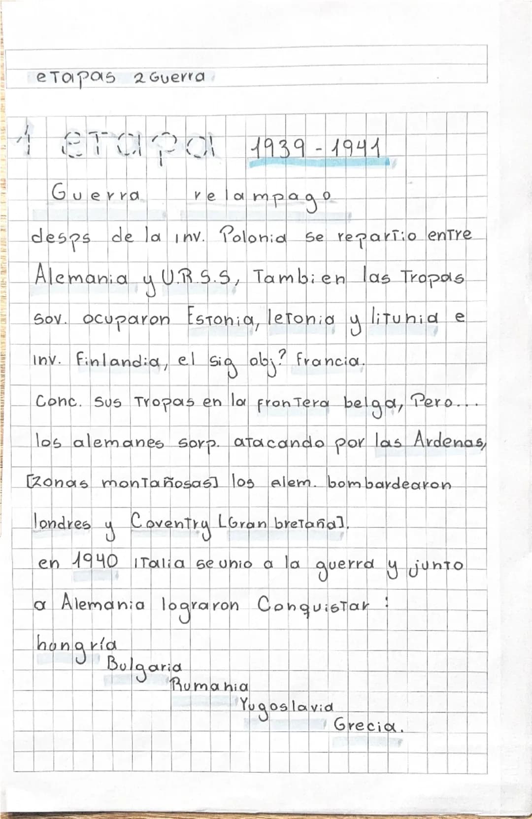 Causas / antecedentes
* Ineficiencia Soc. 1931 Japón inv. Manchuria
1933 Alem. inv. la soc. naci.
aciones unidas. 1939 Alem. inv. Austria