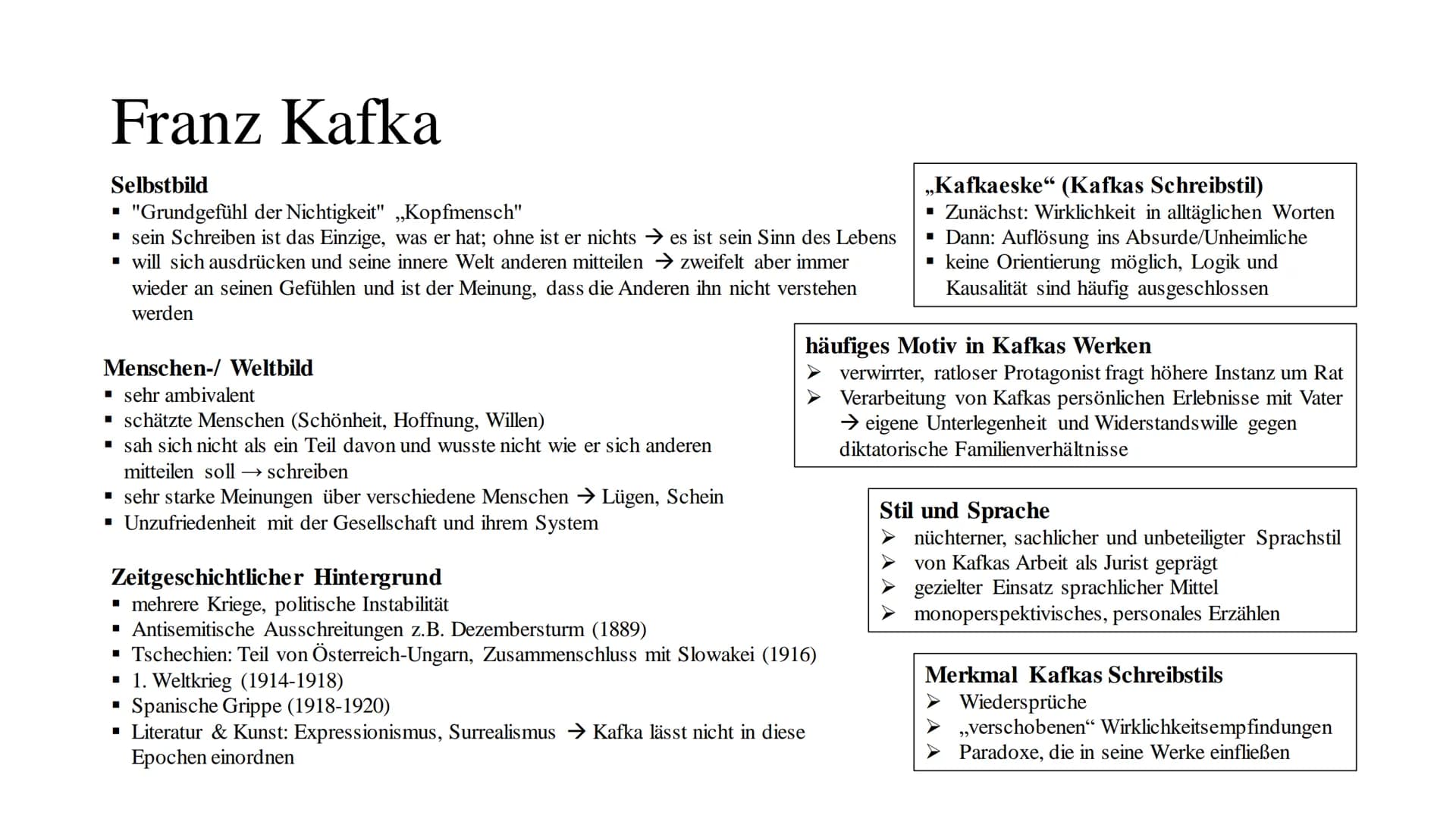 Franz Kafka # Franz Kafka
Selbstbild
■ "Grundgefühl der Nichtigkeit" „Kopfmensch"
■ sein Schreiben ist das Einzige, was er hat; ohne ist