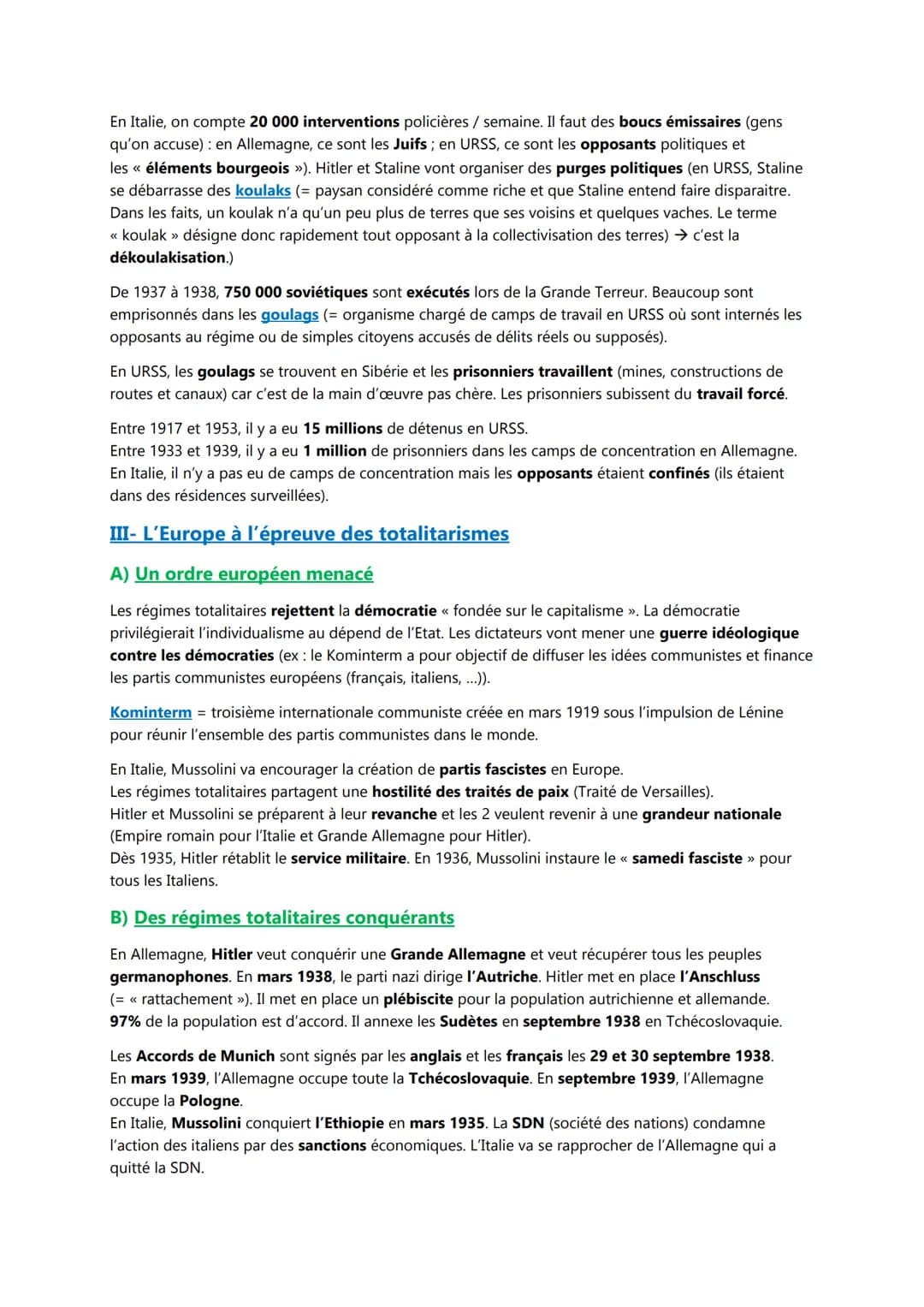 Chapitre II
Les régimes totalitaires
Introduction
La crise de 1929 a permis la mise en place de régimes totalitaires en Europe: Stalinism