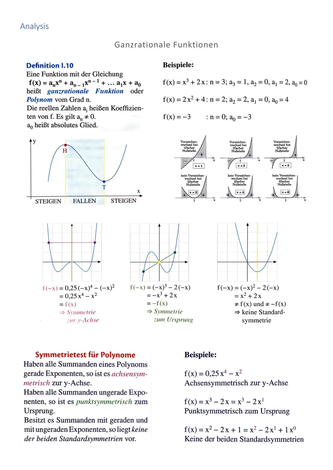 Analysis
Ganzrationale Funktionen
Definition 1.10
Eine Funktion mit der Gleichung
f(x) = $a_nx^n + a_{n-1}x^{n-1} + ... a_1x + a_0$
heißt