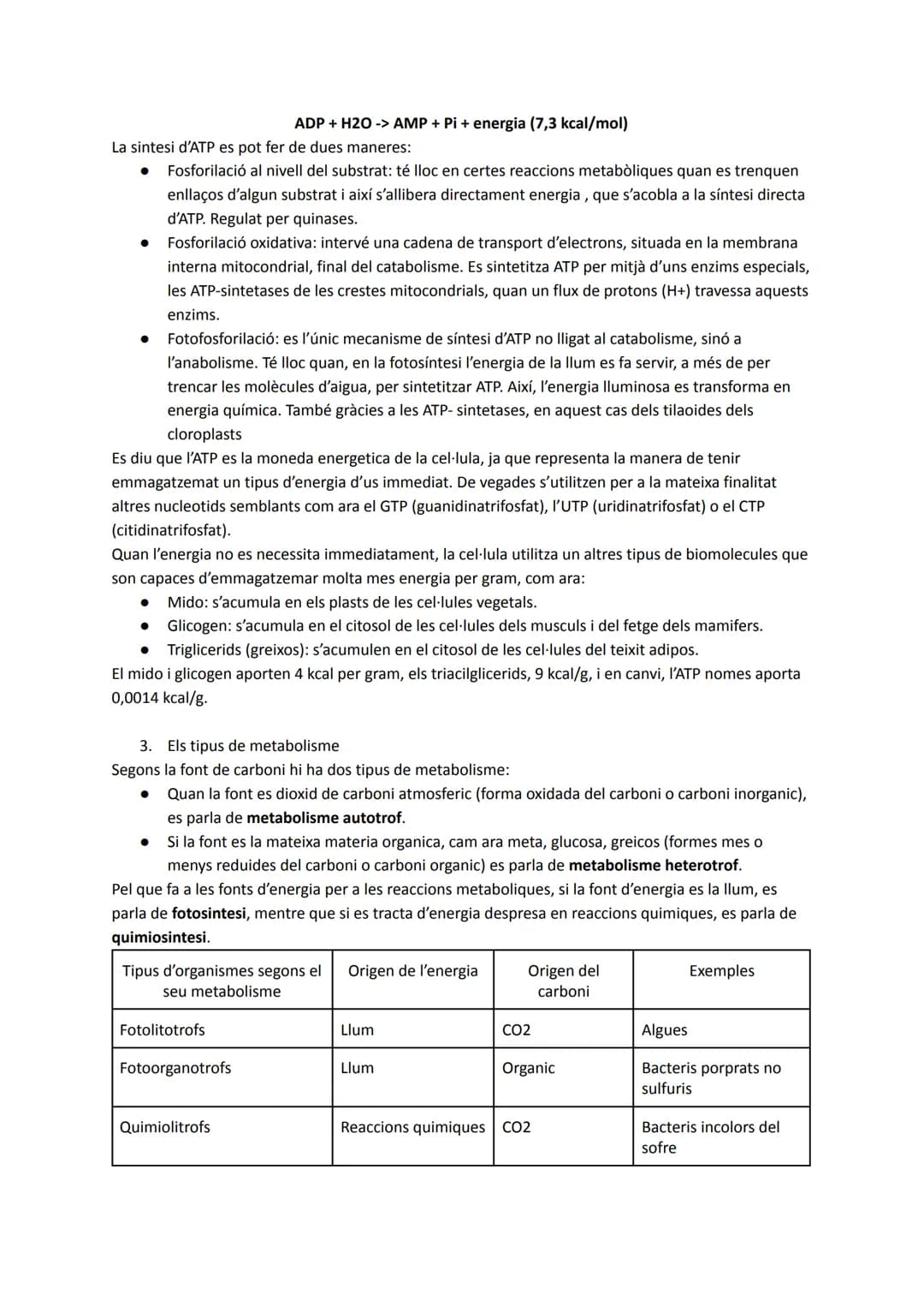UNITAT 1: EL METABOLISME CEL-LULAR I ELS ENZIMS
1. El concepte de metabolisme
El metabolisme cel·lular és el conjunt de reaccions químique