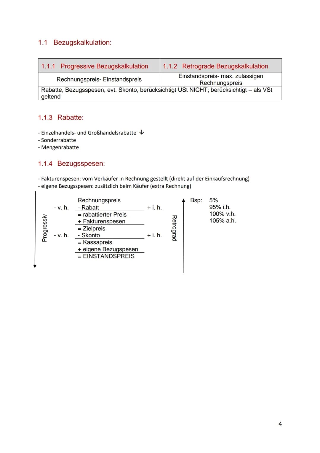 # Inhaltsverzeichnis
1 Istkostenrechnung zu Vollkosten: 3
1.1 Bezugskalkulation: 4
1.1.1 Progressive Bezugskalkulation. 4
1.1.2 Retrogra
