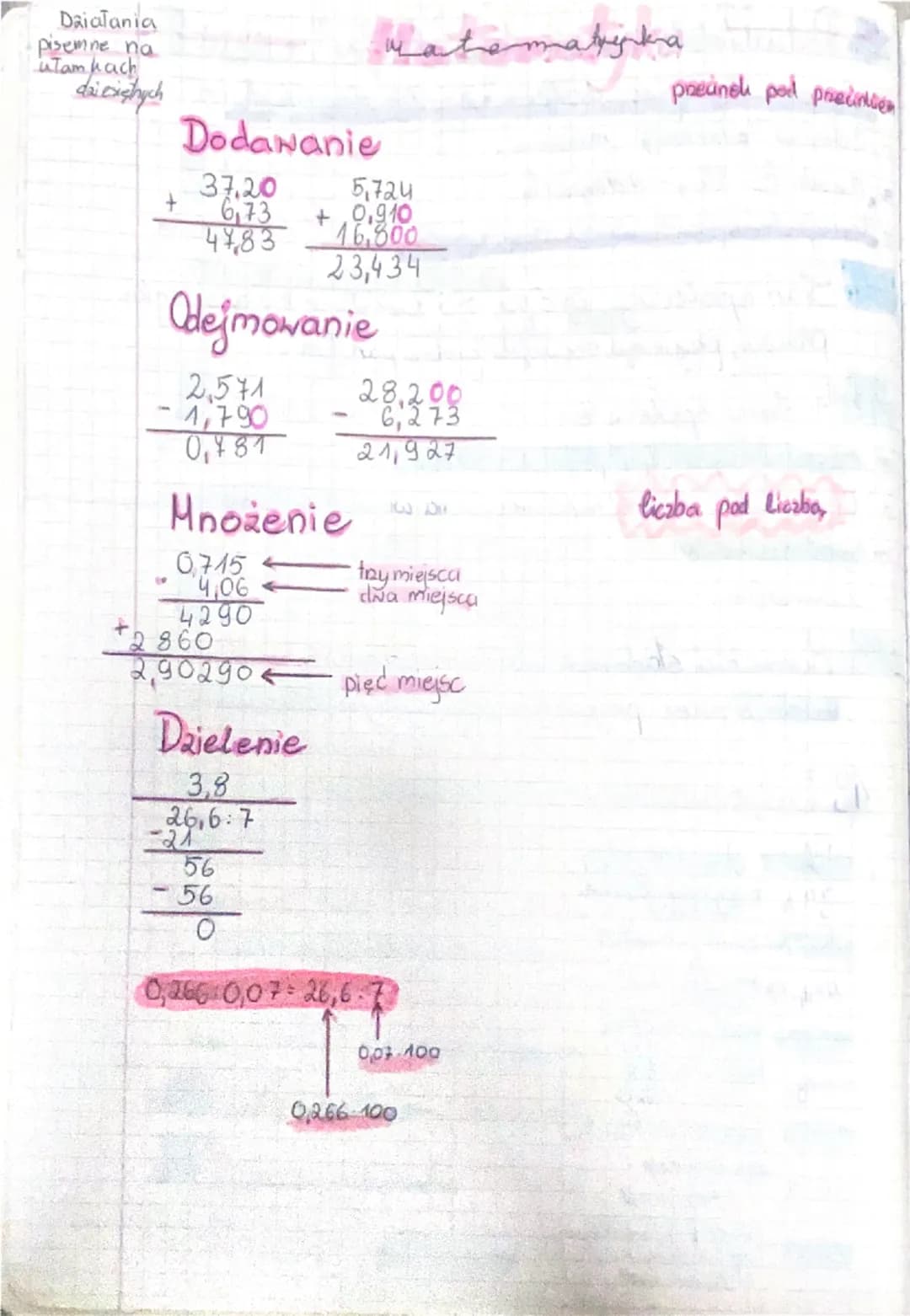 Daiałania
pisemne na
utam kach
daiesishych
# Dodawanie
matematyka
precinek pod precinties
37.20 5,724
+ 673 + 0.910
47,83 16,800
23,