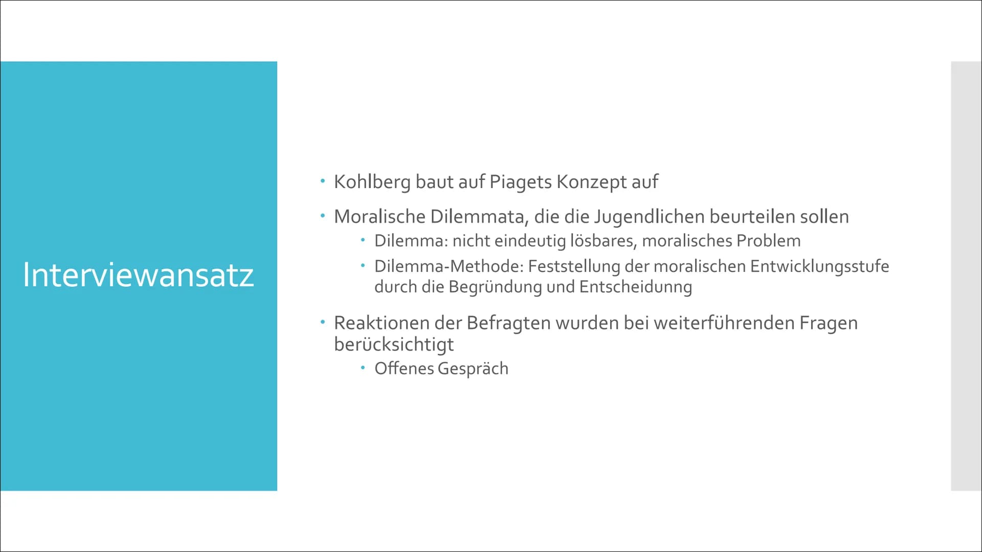 # Moralische Entwicklung nach Kohlberg
Eine Präsentation von Lilith # Inhaltsverzeichnis
Lawrence Kohlberg
Moralbegriff
Interviewansatz