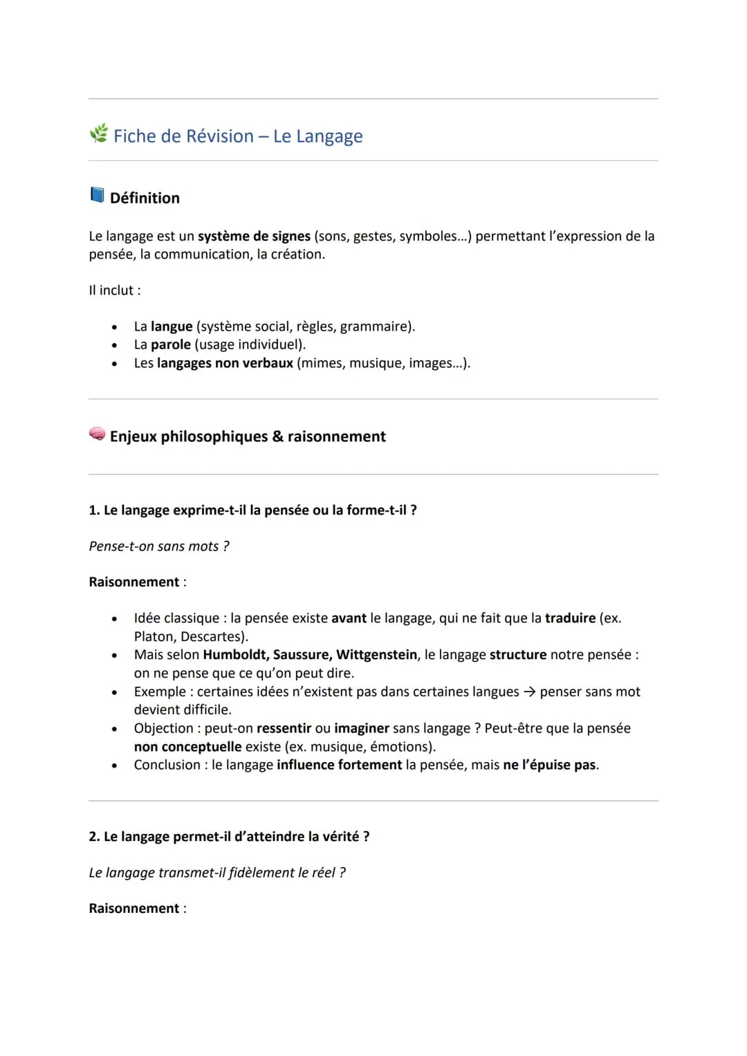 # Fiche de Révision - La Conscience
## Définition
La conscience est la connaissance que le sujet a de lui-même et du monde :
* Conscience