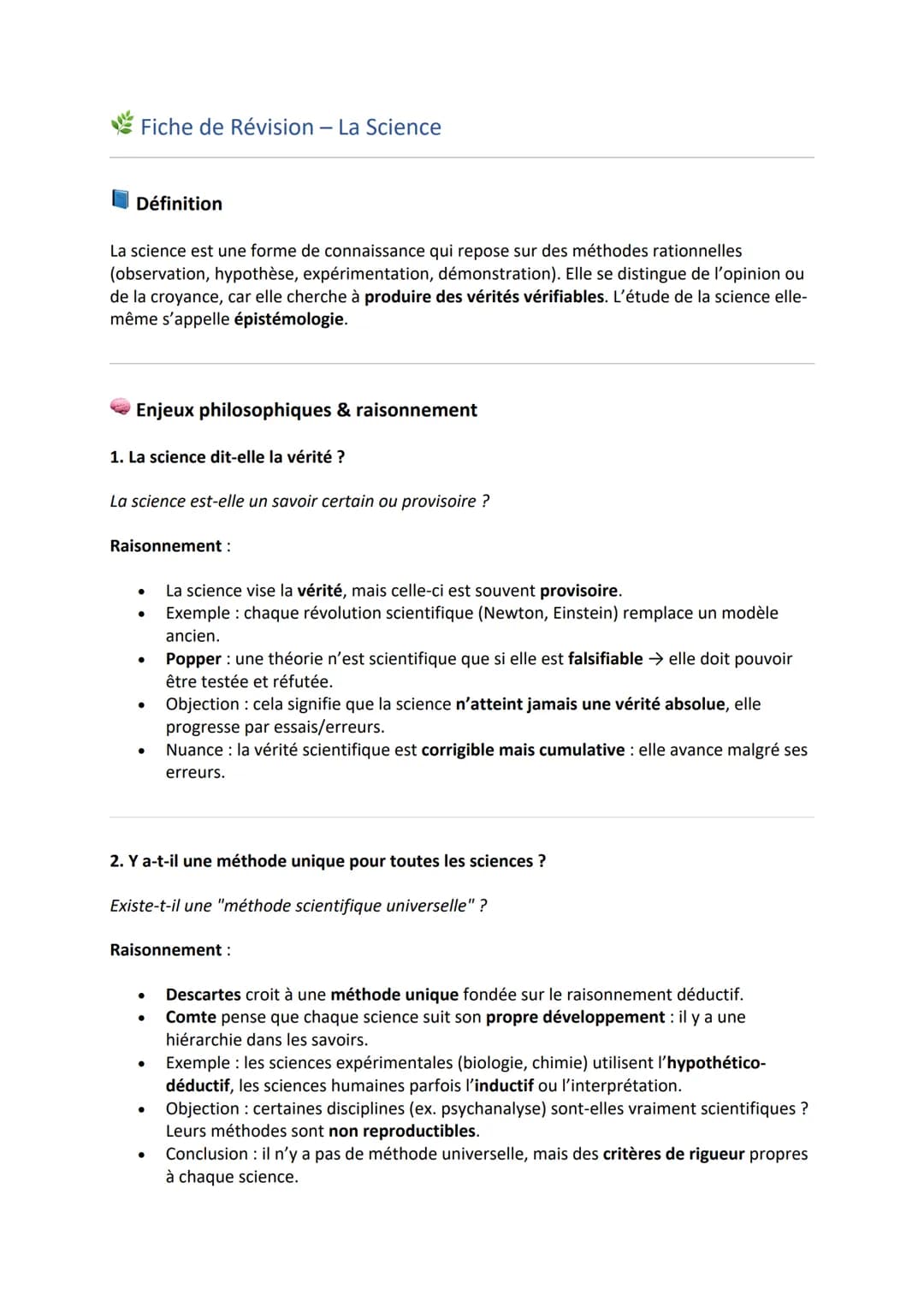 # Fiche de Révision - La Conscience
## Définition
La conscience est la connaissance que le sujet a de lui-même et du monde :
* Conscience