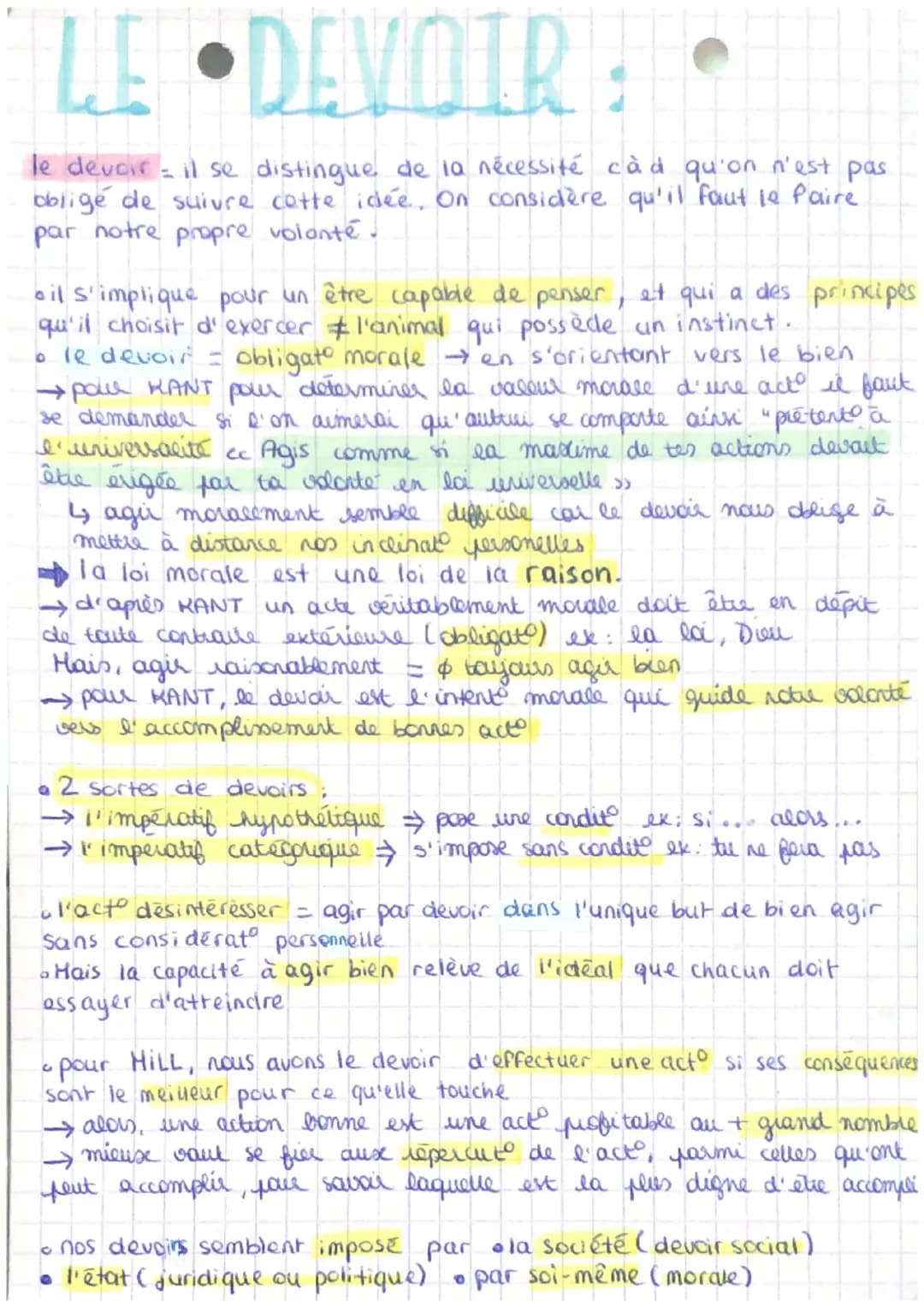 # LE DEVOIR
le devoir = il se distingue de la nécessité cad qu'on n'est pas
obligé de suivre cette idée. On considère qu'il faut le faire
p