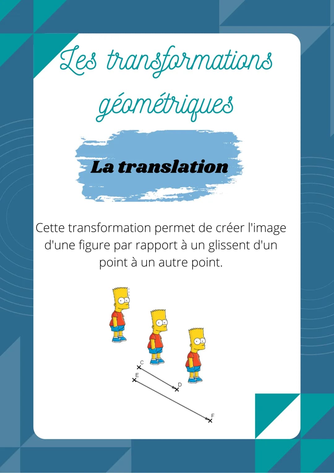 # Les transformations
géométriques
## La symétrie axiale
Cette transformation permet de créer l'image
d'une figure par pliage le long d'u