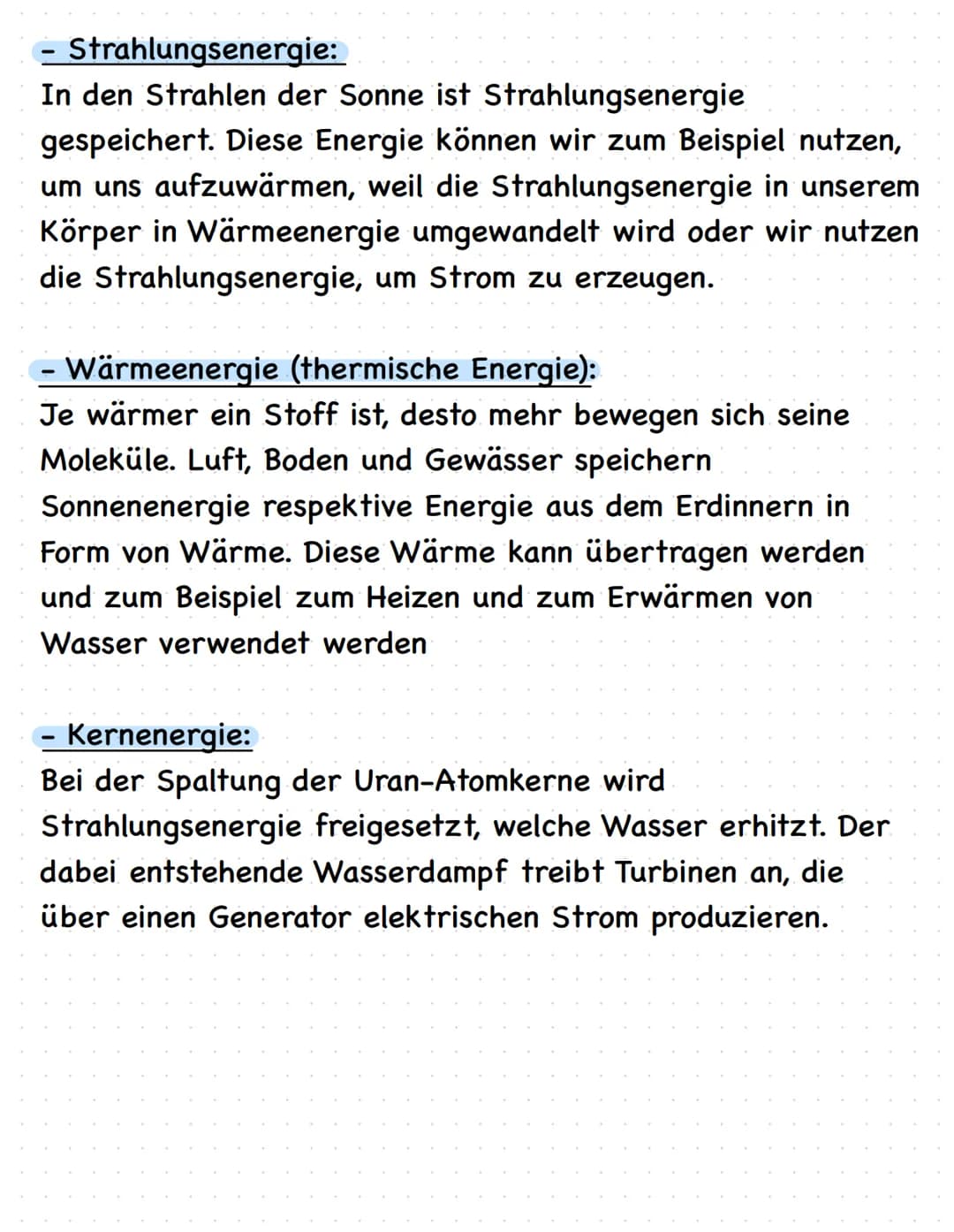 # Physik:
Energieformen:
- Bewegungsenergie (kinetische Energie)
In einem Gegenstand oder einem Körper, der in Bewegung
ist, steckt Bewegu