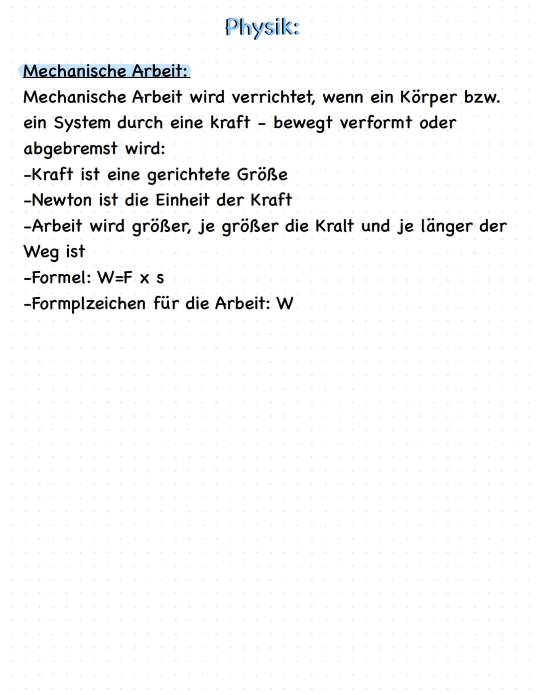# Physik:
Energieformen:
- Bewegungsenergie (kinetische Energie)
In einem Gegenstand oder einem Körper, der in Bewegung
ist, steckt Bewegu