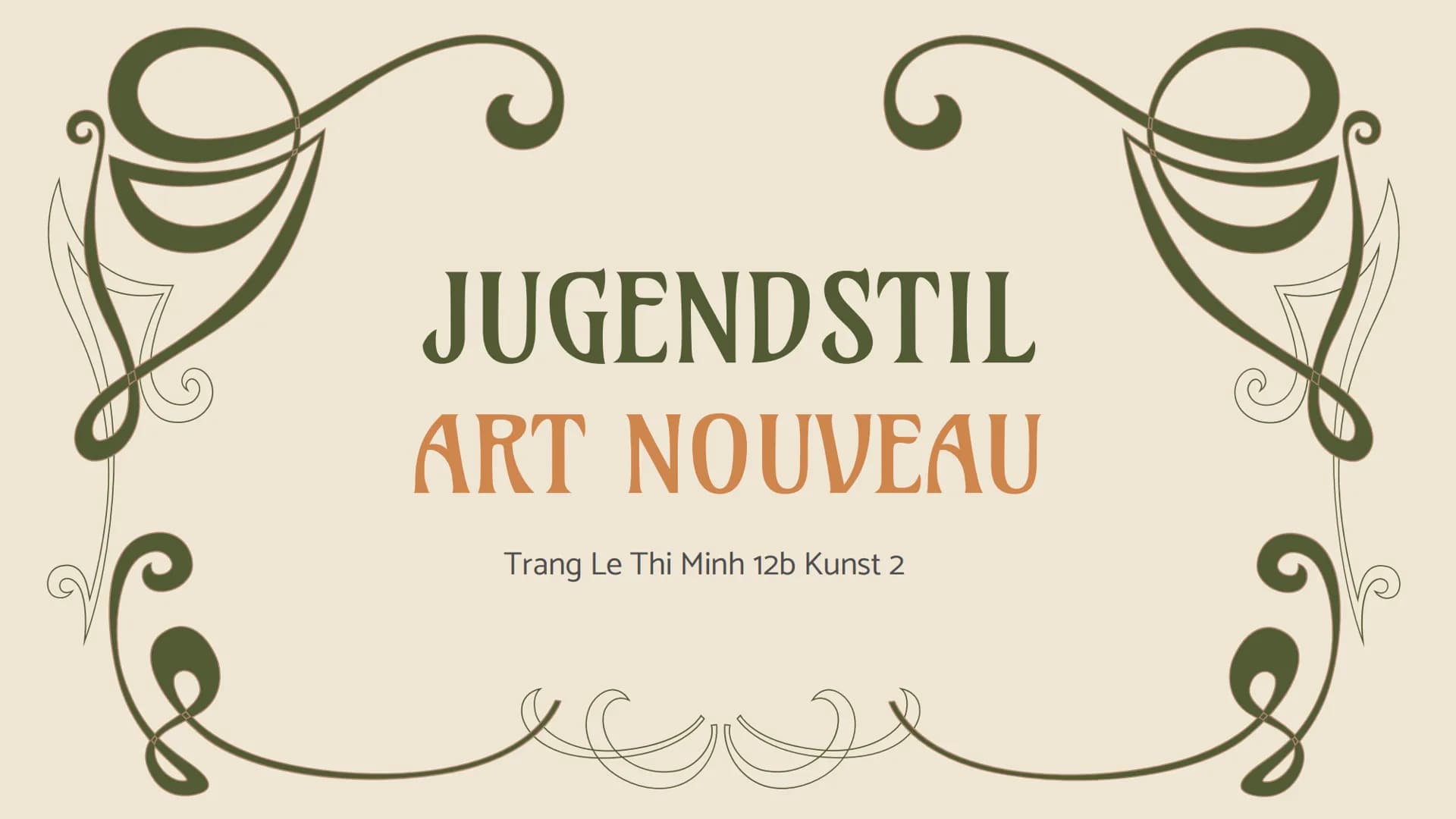 # JUGENDSTIL
## ART NOUVEAU
Trang Le Thi Minh 12b Kunst 2 # Gliederung
1. Entstehung
2. Merkmale
3. Architektur
4. Handwerk
5. Mode „Edwa