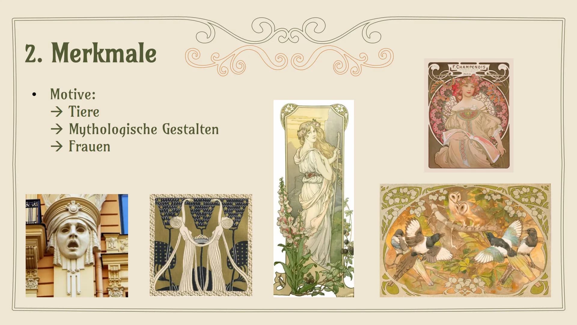 # JUGENDSTIL
## ART NOUVEAU
Trang Le Thi Minh 12b Kunst 2 # Gliederung
1. Entstehung
2. Merkmale
3. Architektur
4. Handwerk
5. Mode „Edwa