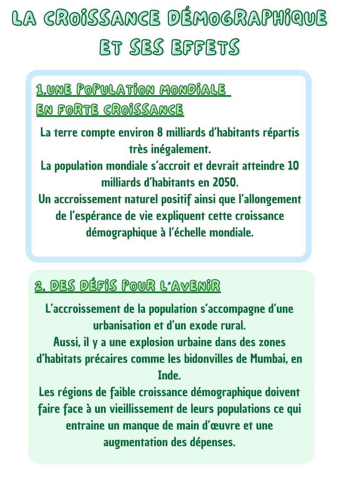 # LA CROISSANCE DÉMOGRAPHIQUE ET SES EFFETS
## 1.UNE POPULATION MONDIALE EN FORTE CROISSANCE
La terre compte environ 8 milliards d'habitan