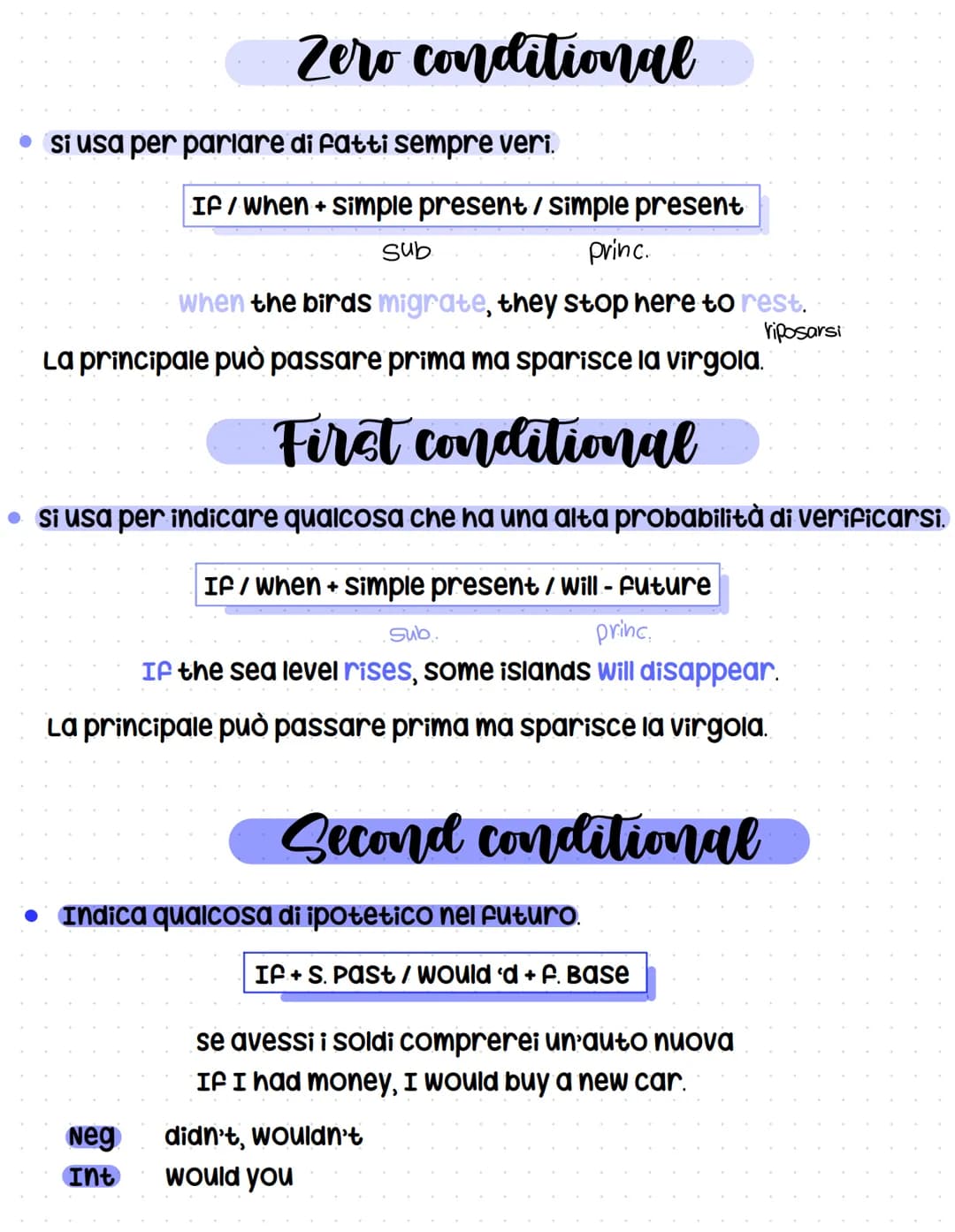 # Zero conditional
• si usa per parlare di fatti sempre veri.
If/when + simple present / simple present
sub
Princ.
when the birds migra