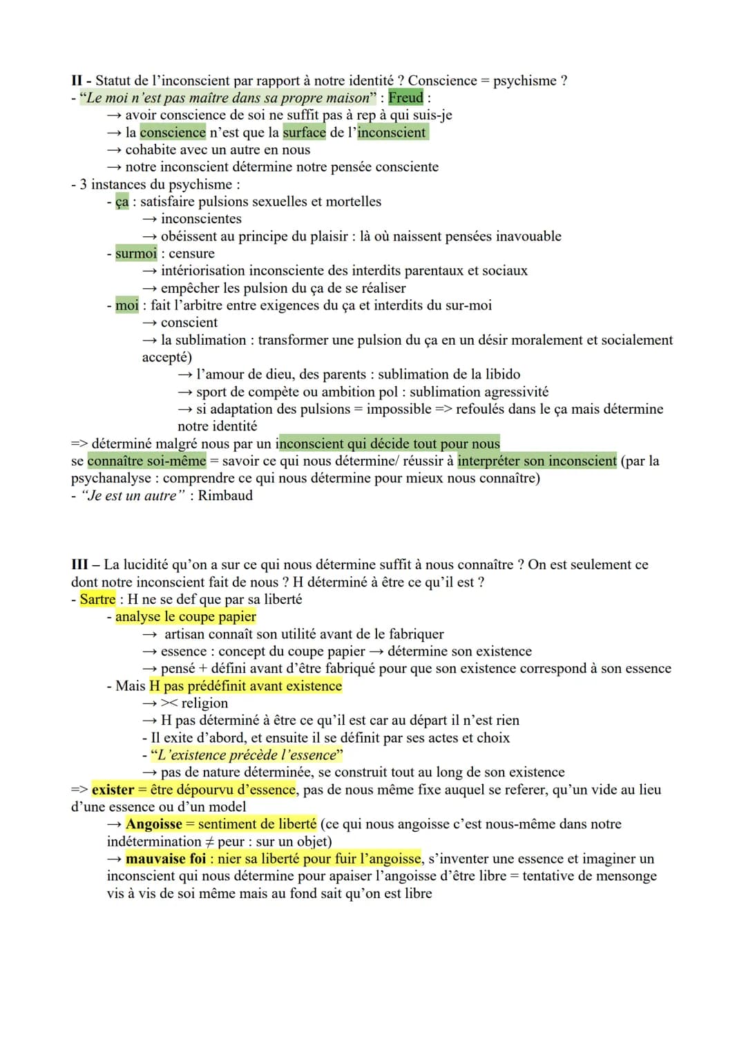 # La conscience et l'inconscient
Conscience: au sens psychologique: capacité de représentation de nous-même et du monde
extérieur prendre d