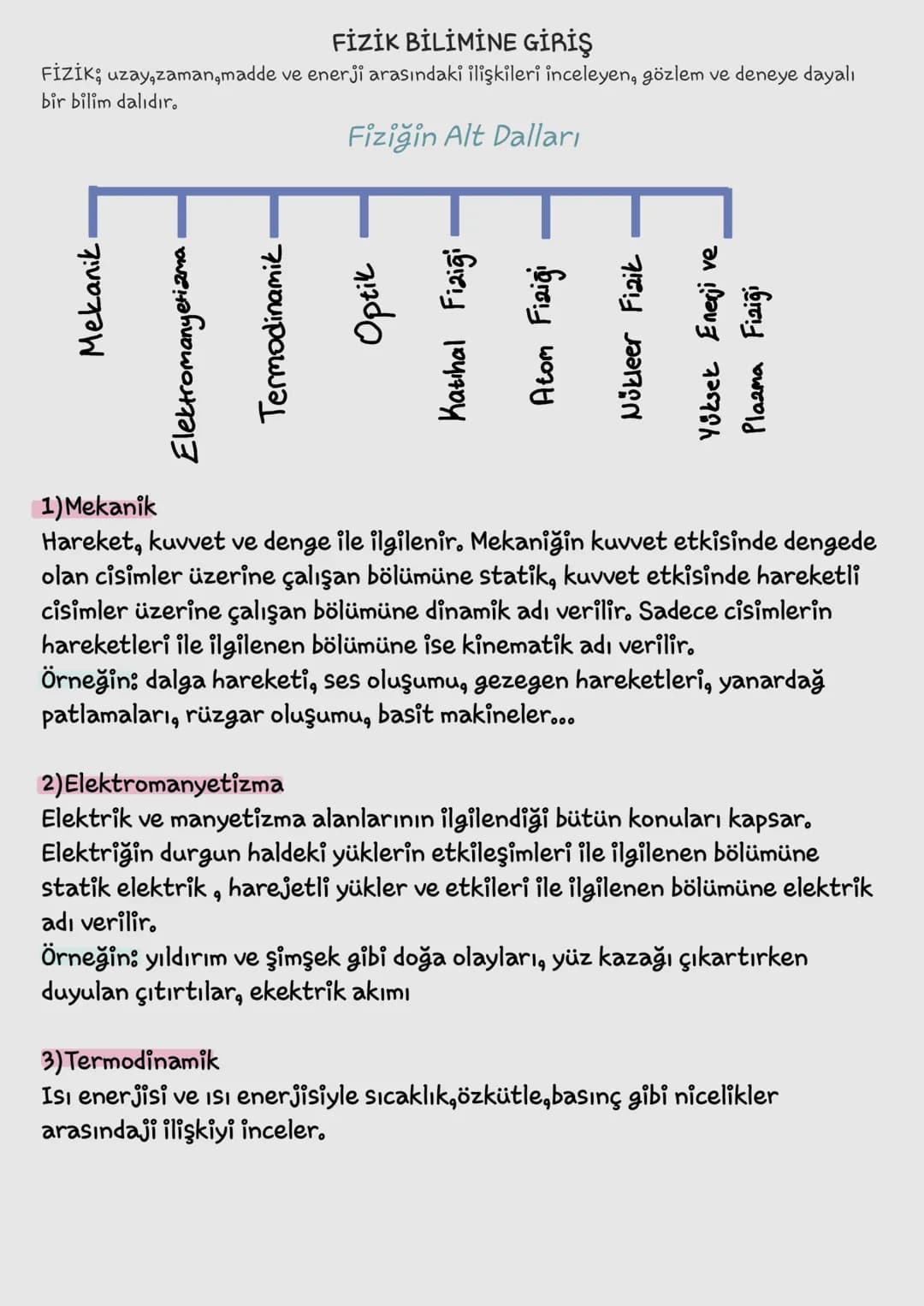 # FİZİK BİLİMİNE GİRİŞ
FİZİK; uzay, zaman, madde ve enerji arasındaki ilişkileri inceleyen, gözlem ve deneye dayalı
bir bilim dalıdır.
##