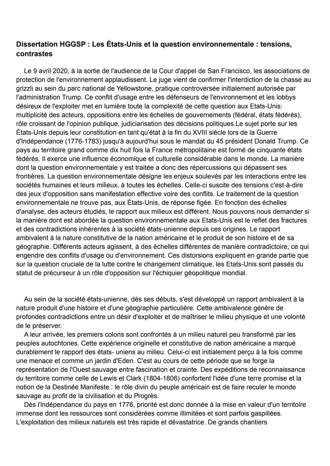 Dissertation HGGSP: Les États-Unis et la question environnementale: tensions,
contrastes
Le 9 avril 2020, à la sortie de l'audience de la C