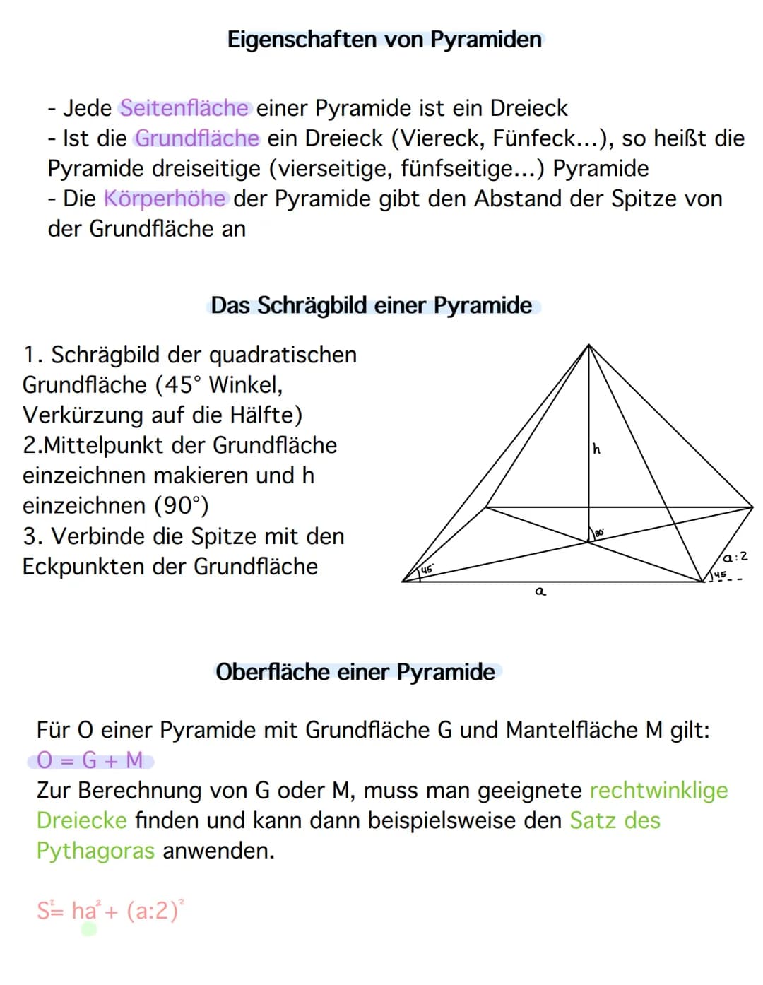 # Eigenschaften von Pyramiden
- Jede Seitenfläche einer Pyramide ist ein Dreieck
- Ist die Grundfläche ein Dreieck (Viereck, Fünfeck...), s