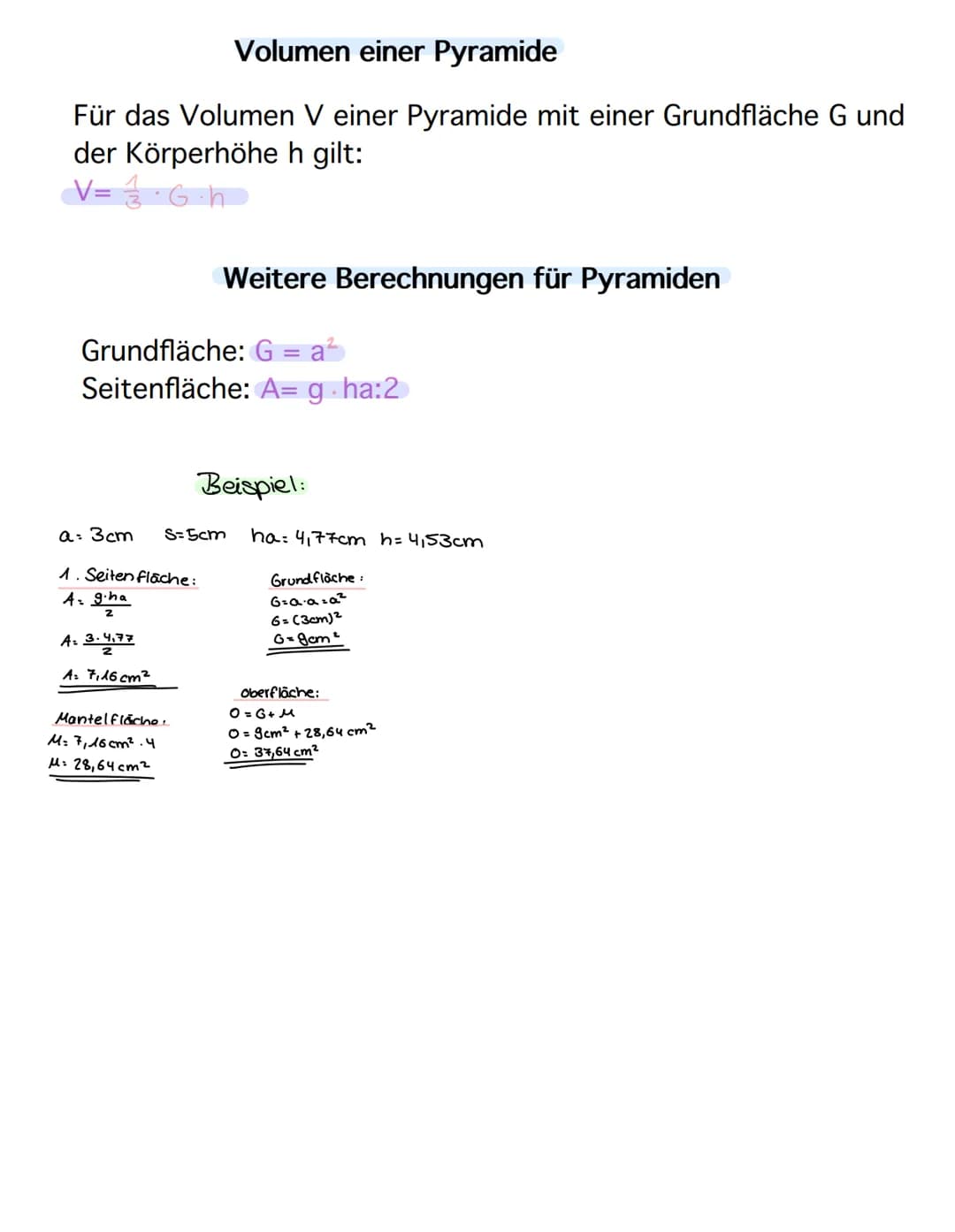 # Eigenschaften von Pyramiden
- Jede Seitenfläche einer Pyramide ist ein Dreieck
- Ist die Grundfläche ein Dreieck (Viereck, Fünfeck...), s