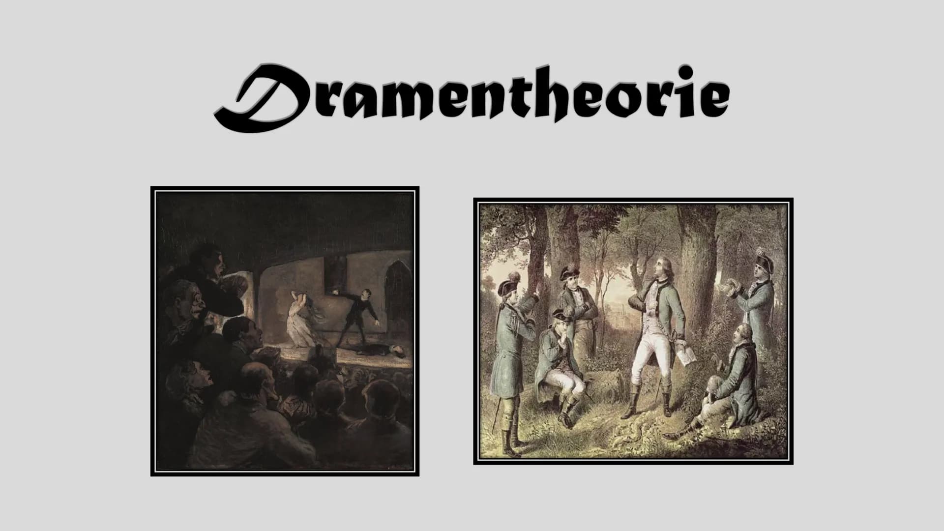 # Dramentheorie # Gliederung
1. Grundmerkmale des Dramas
2. Komödie
3. Tragödie
4. Theater-Wörterbuch
5. Die Geburt des Dramas - Das antike