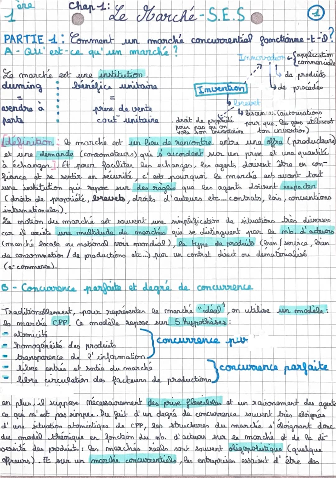 ere
1
Chap 1: Le Marché-S.E.S
④
PARTIE 1: Comment un marché concurrential fonctionne-t-is?
A-Qu'est-ce qu' en marché?
Le marché est une ins