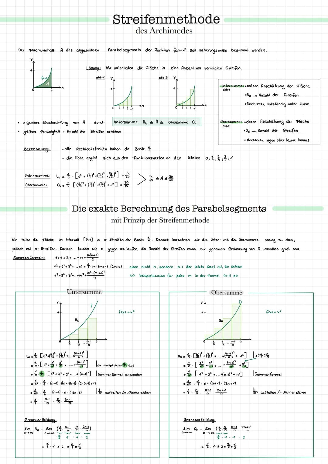 # Streifenmethode
des Archimedes
Der Flächeninhalt A des abgebildeten Parabelsegments der Funktion fox)=$x^2$ soll näherungsweise bestimmt