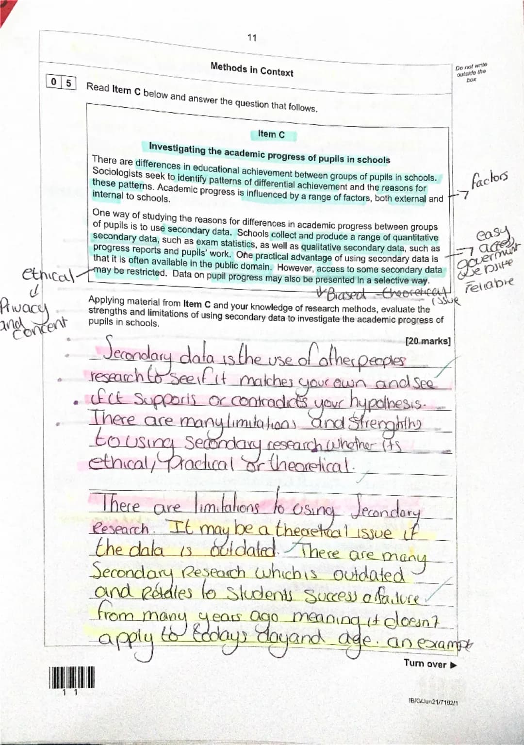Surname
Garrafa
Forename(s)
Esma
Candidate signature
I declare this is my own work.
A-level
SOCIOLOGY
Candidate number
Paper 1 Education wit