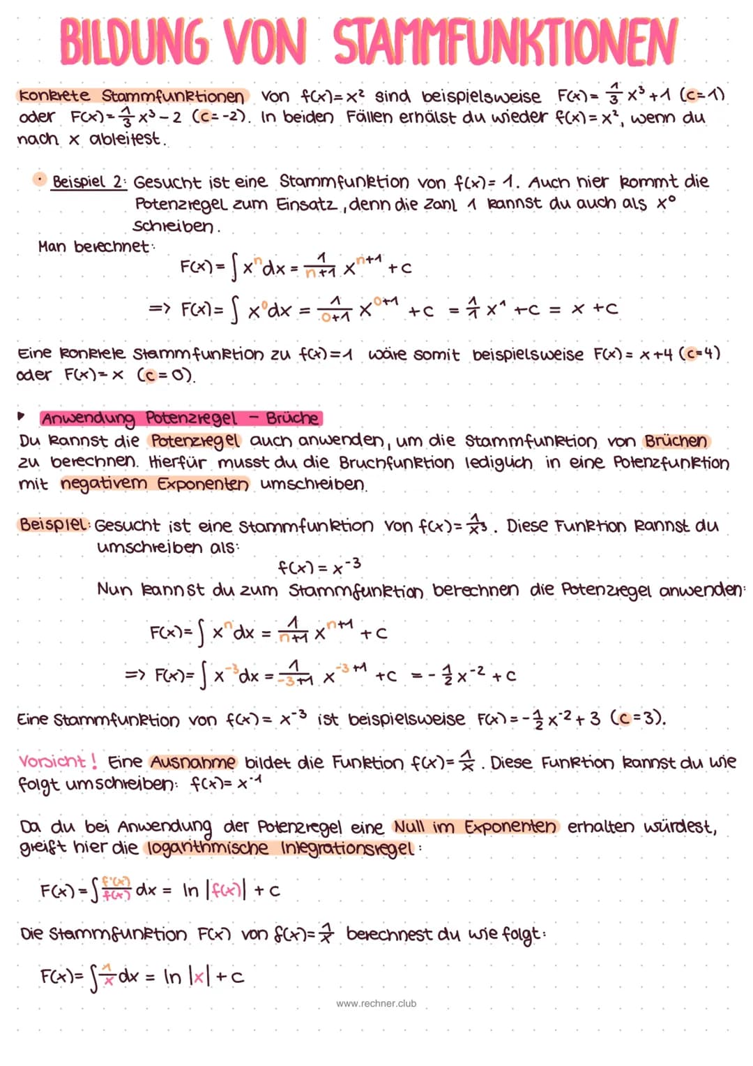 # BILDUNG VON STAMMFUNKTIONEN
einfach erklärt
Die Funktion F(x) ist eine Stammfunktion der Funktion f(x), wenn ihre Ableitung F'(x)
genau w