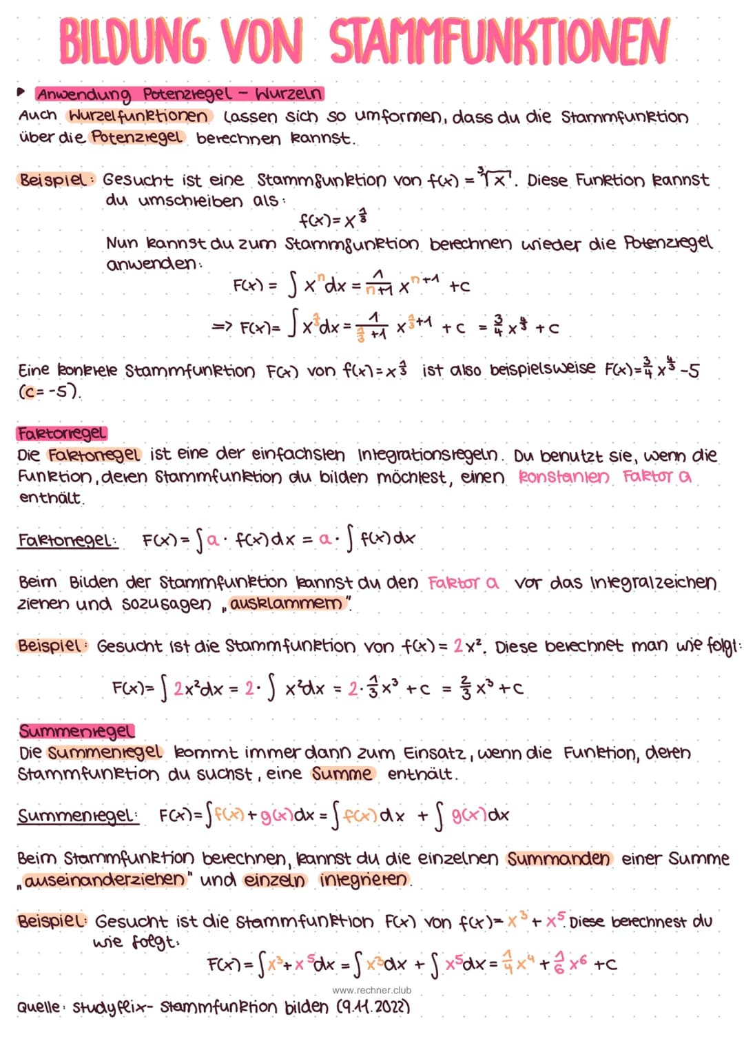 # BILDUNG VON STAMMFUNKTIONEN
einfach erklärt
Die Funktion F(x) ist eine Stammfunktion der Funktion f(x), wenn ihre Ableitung F'(x)
genau w