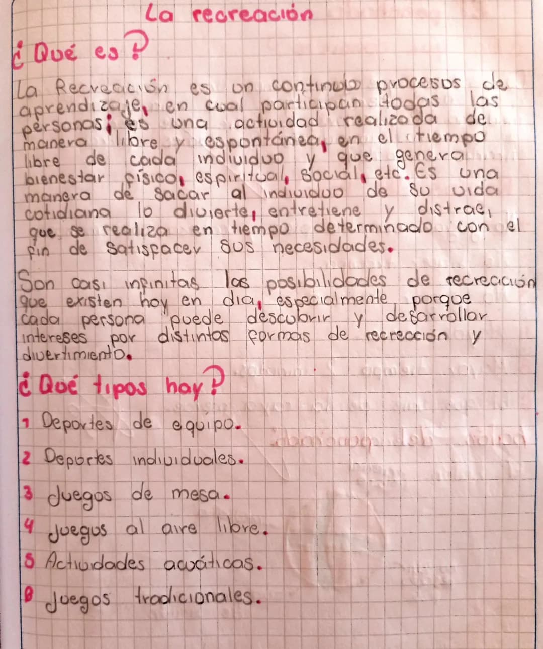 La recreación
¿Qué es?
La Recreación es on continuo procesus de
aprendizaje, en cual participan todas las
personas es una actividad realiz
