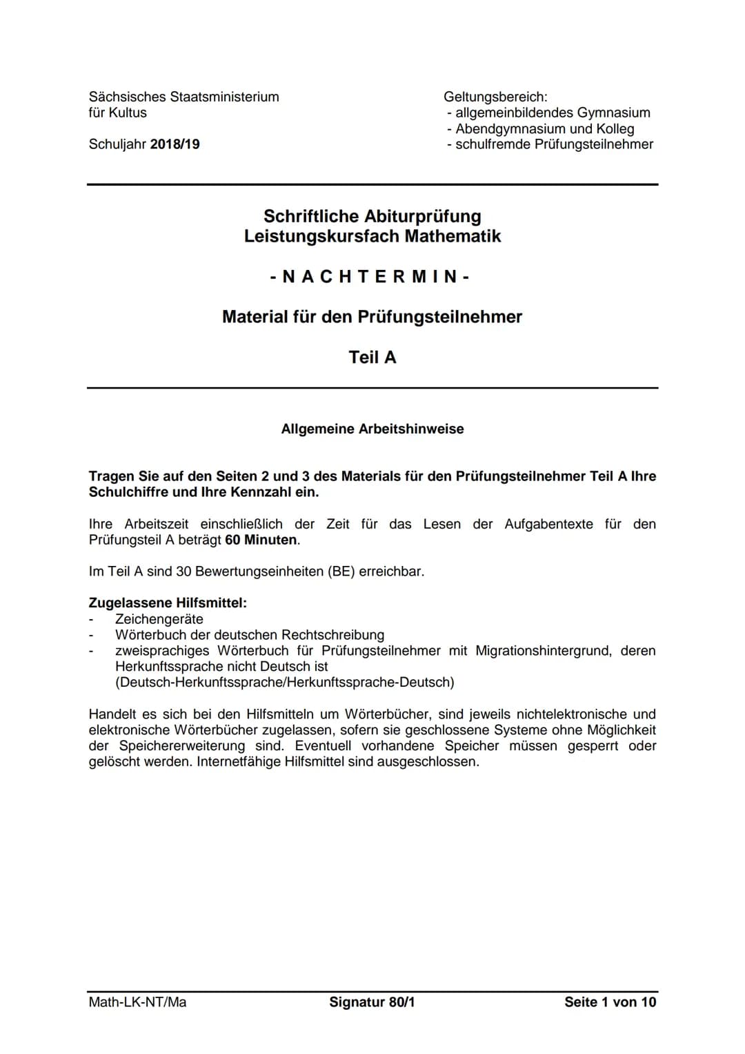 Sächsisches Staatsministerium
für Kultus
Schuljahr 2018/19
Geltungsbereich:
- allgemeinbildendes Gymnasium
- Abendgymnasium und Kolleg
- s
