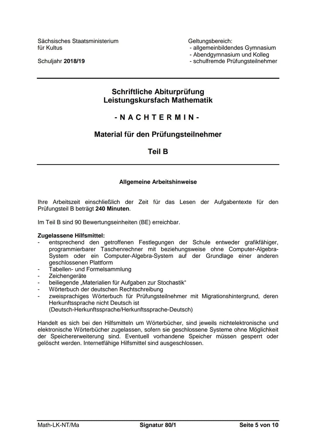 Sächsisches Staatsministerium
für Kultus
Schuljahr 2018/19
Geltungsbereich:
- allgemeinbildendes Gymnasium
- Abendgymnasium und Kolleg
- s