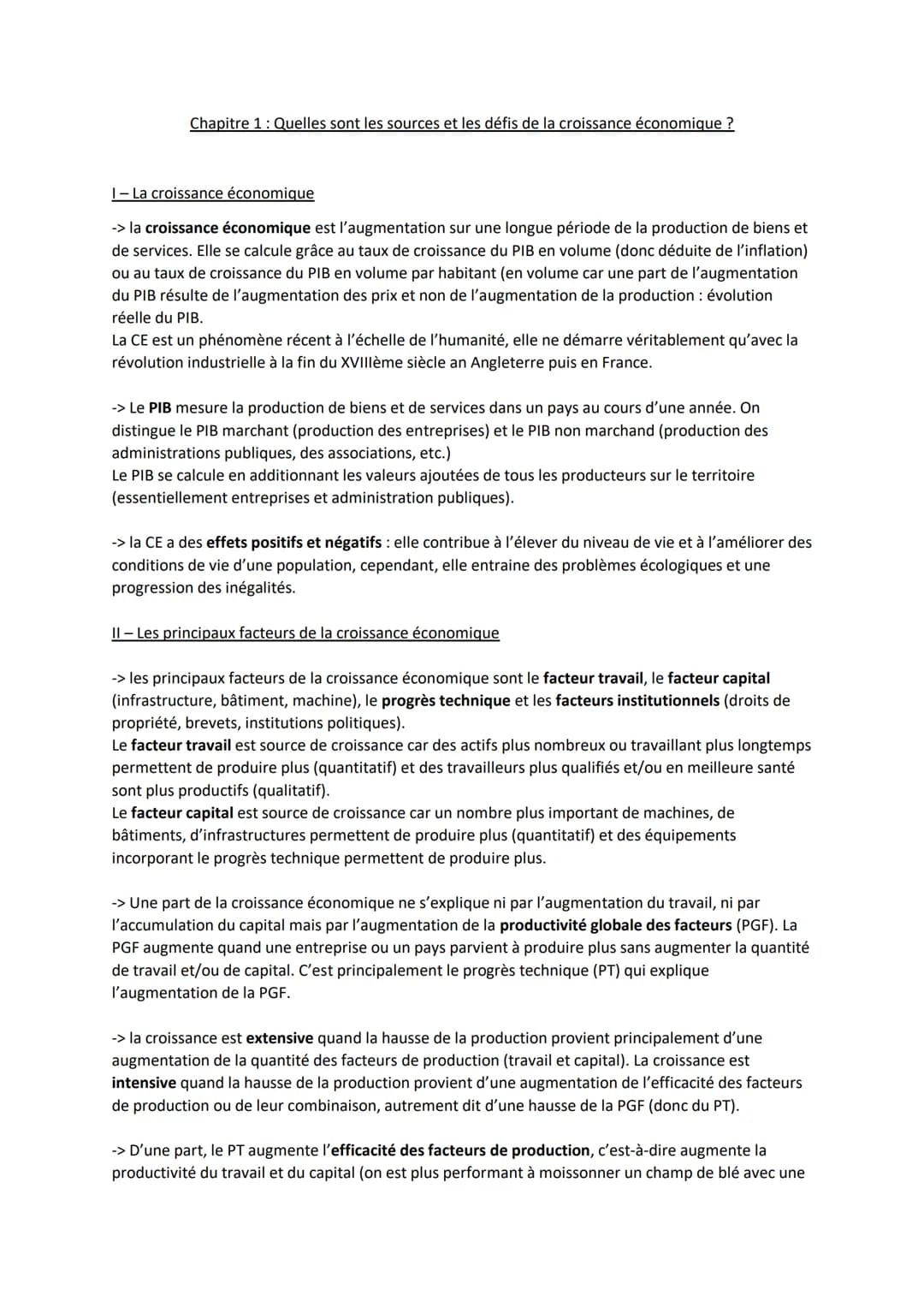 # Chapitre 1: Quelles sont les sources et les défis de la croissance économique ?
1- La croissance économique
-> la croissance économique