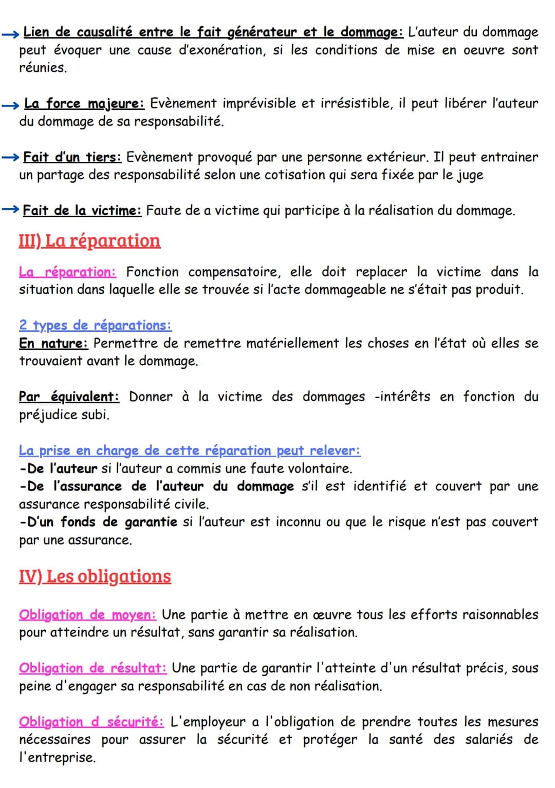 # CHAPITRE 4: LES RÉGIMES
# DE DROIT COMMUN
## I) Les fondements de la responsabilité civile
Responsabilité contractuelle: Mauvaise exécut