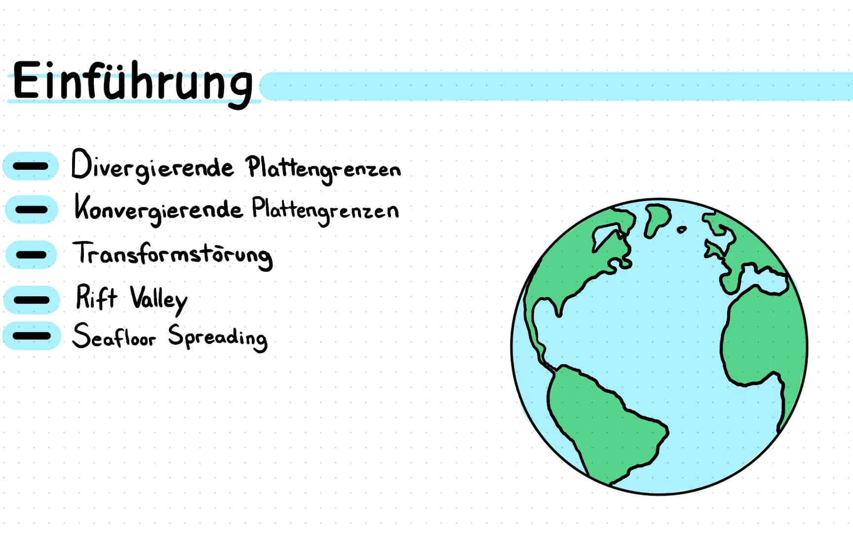 Plattentektonik # Einführung
- Divergierende Plattengrenzen
- Konvergierende Plattengrenzen
- Transformstörung
- Rift Valley
- Seafloor Spre