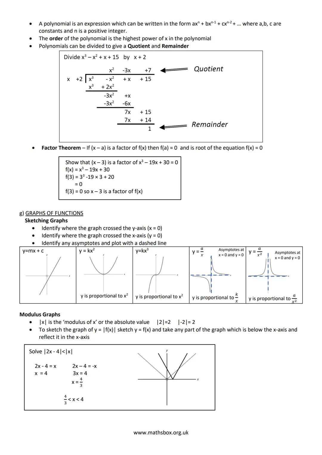 # A LEVEL PURE MATHS REVISON NOTES
1 ALGEBRA AND FUNCTIONS
a) INDICES
Rules to learn:
$x^a$ x $x^b$ = $x^{a+b}$
$x^a \div x^b = x^{a-b}$
$(