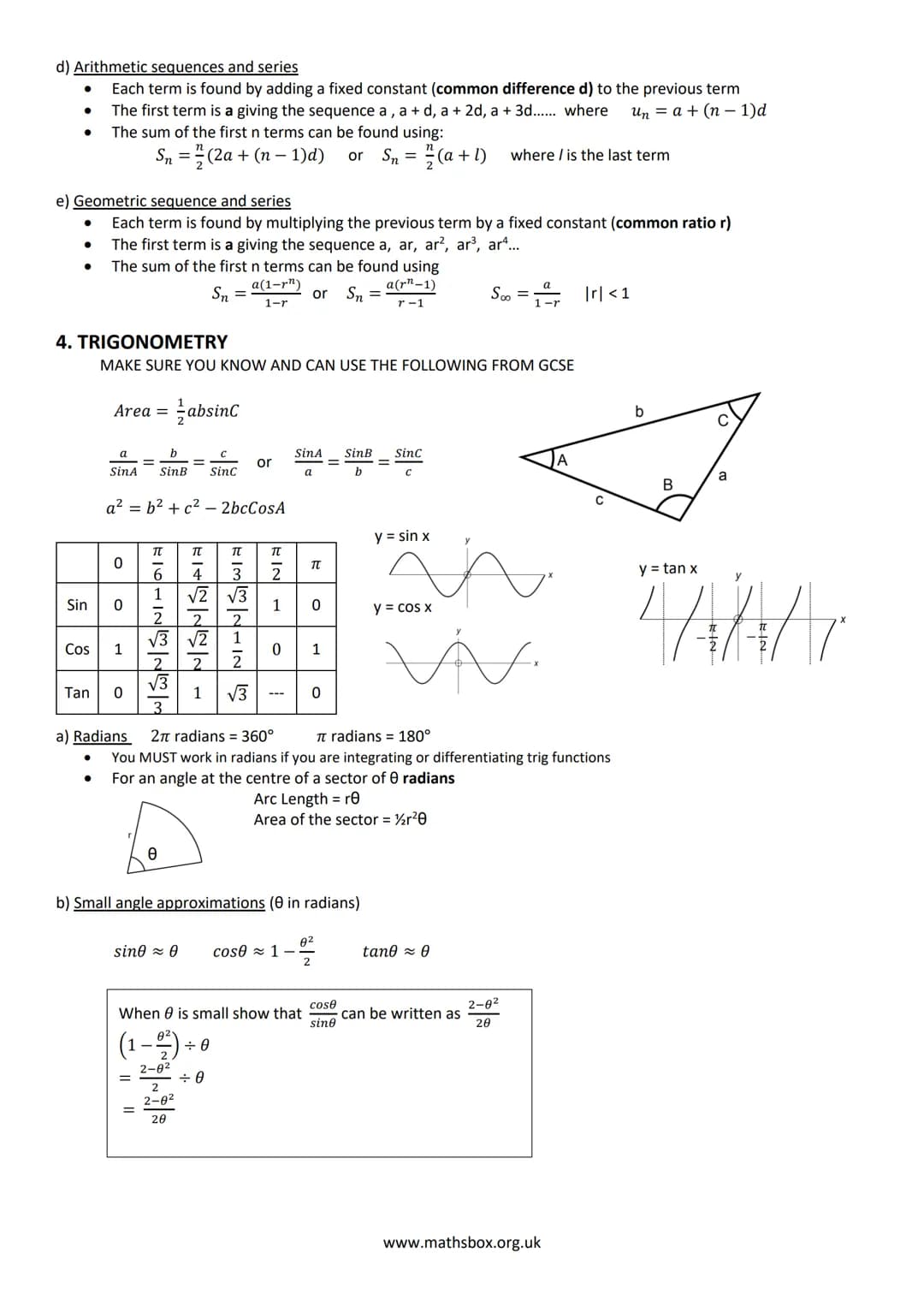 # A LEVEL PURE MATHS REVISON NOTES
1 ALGEBRA AND FUNCTIONS
a) INDICES
Rules to learn:
$x^a$ x $x^b$ = $x^{a+b}$
$x^a \div x^b = x^{a-b}$
$(
