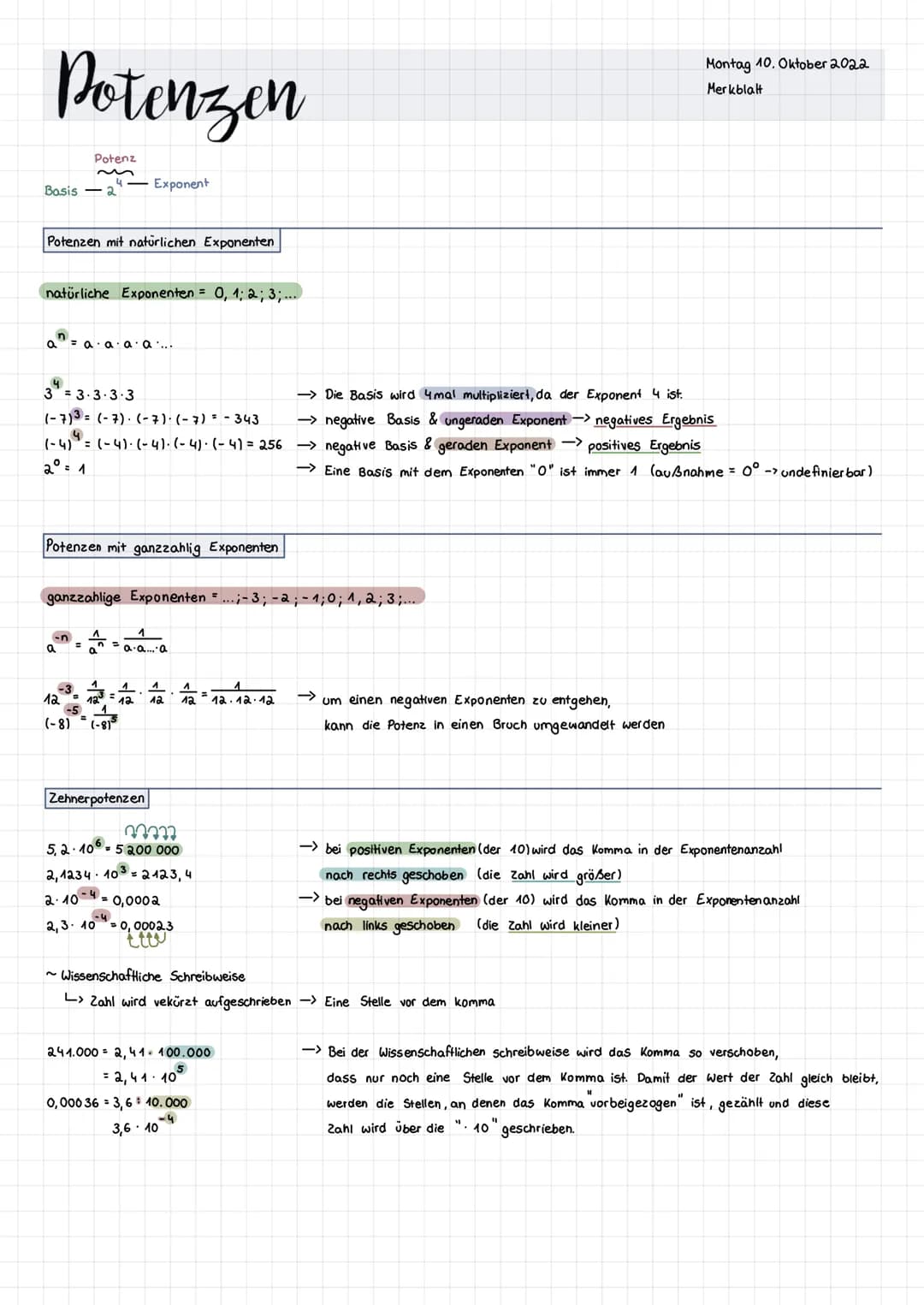 # Potenzen
Potenz
~
Basis-2 Exponent
Potenzen mit natürlichen Exponenten
natürliche Exponenten = 0, 1; 2; 3;...
$a^n = a \cdot a \cdot a