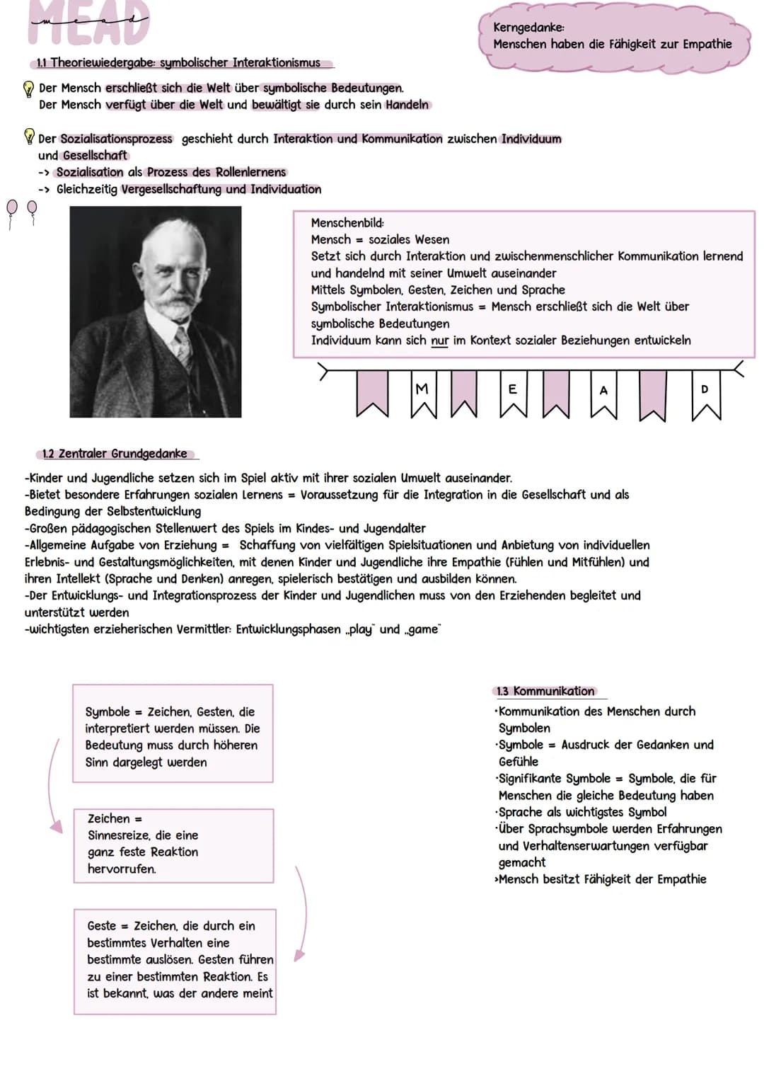 MEAD & KRAPPMANN
SYMBOLISCHER
INTERAKTIONISIMUS
ÜBERSICHT:
1. Mead
1.1 Theoriewiedergabe: symbolischer Interaktionismus
1.2 Zentraler Gru